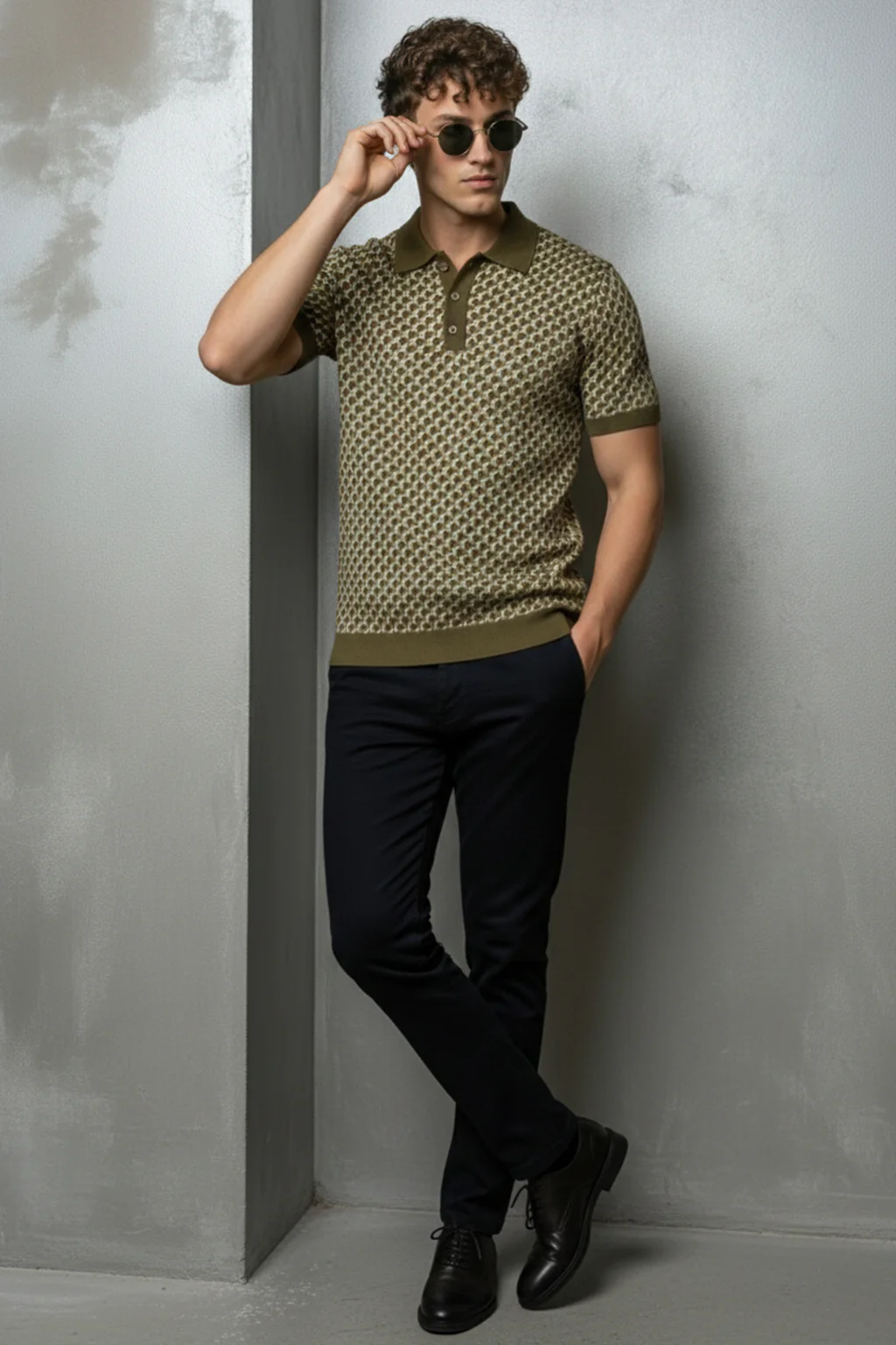 Olive Jacquard Textured Regular Fit Exclusive Polo T-Shirt - Image 5