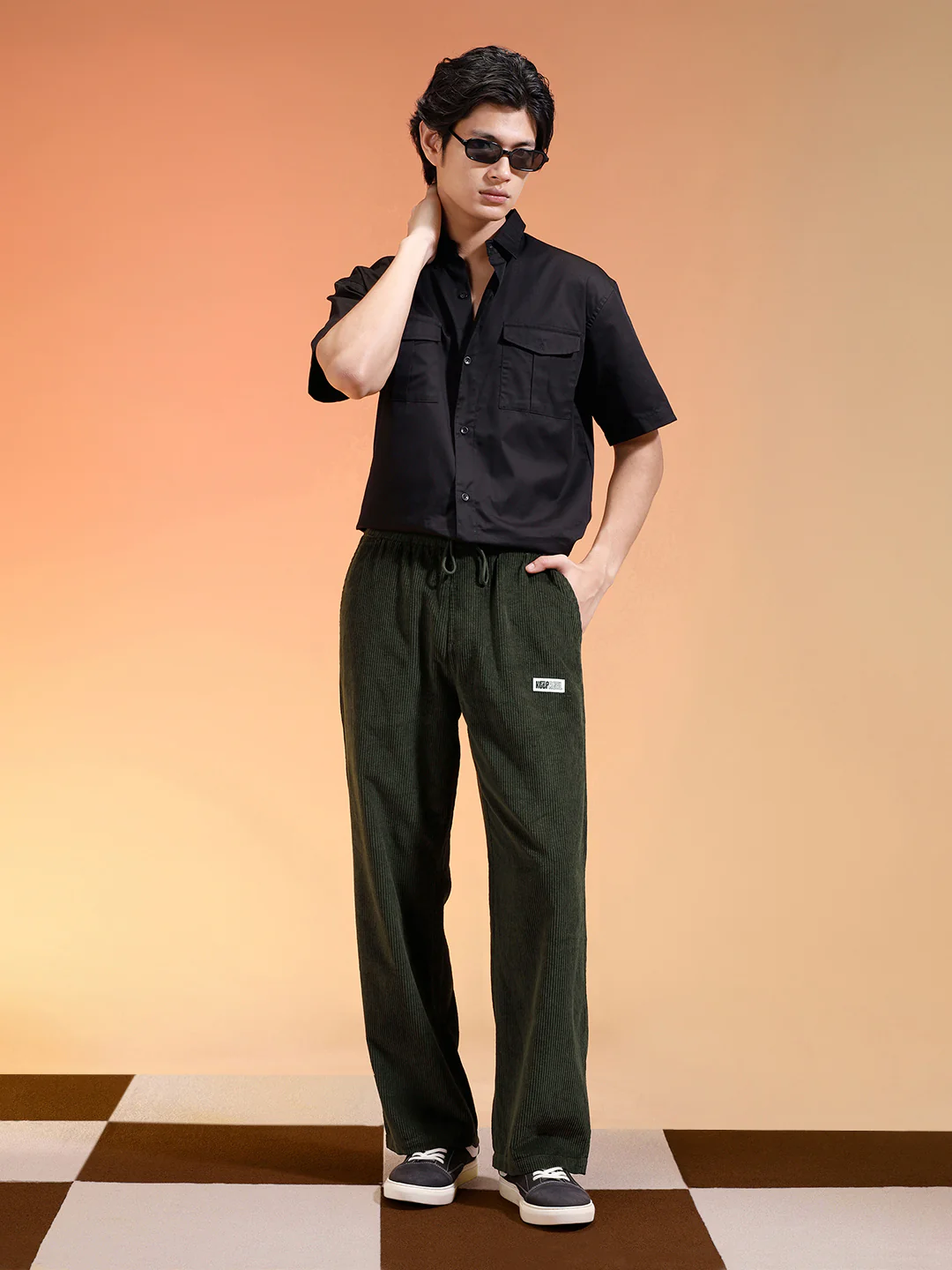 Olive Lining Pattern Plain Corduroy Pants - Image 5