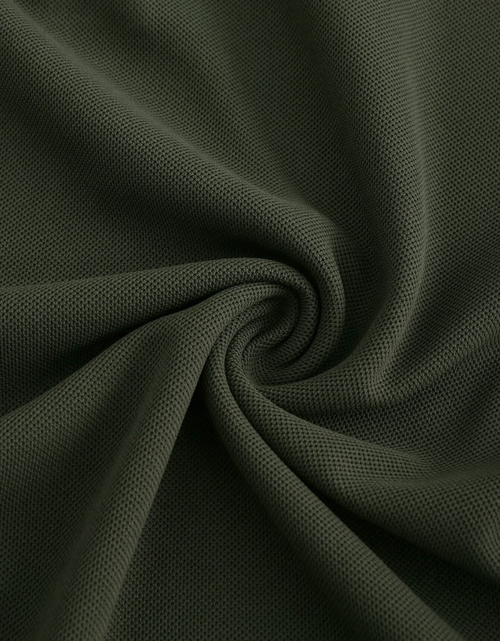 Olive Plain Regular Slim Fit Polo T-shirt - Image 4