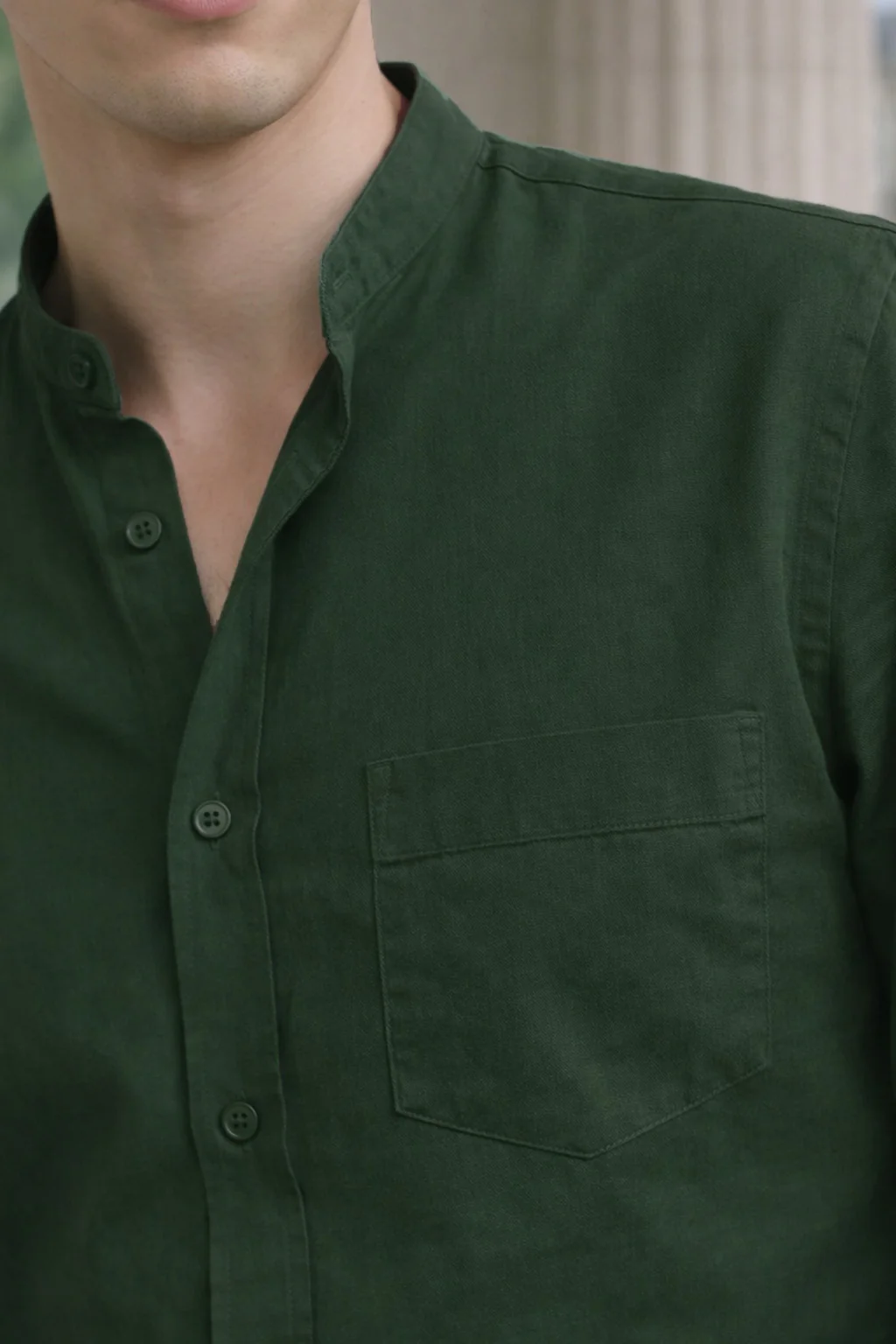 Olive Plain Regular Fit Chinese Collar Full Sleeve Exclusive Shirt - Image 3