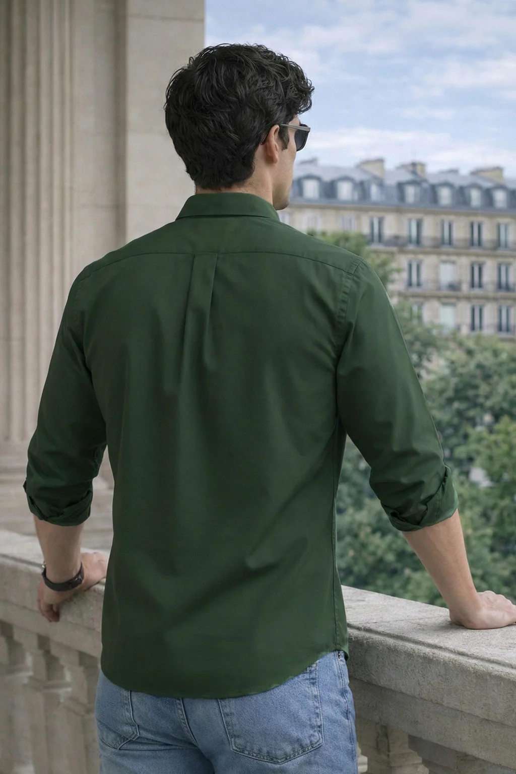 Olive Plain Regular Fit Chinese Collar Full Sleeve Exclusive Shirt - Image 5