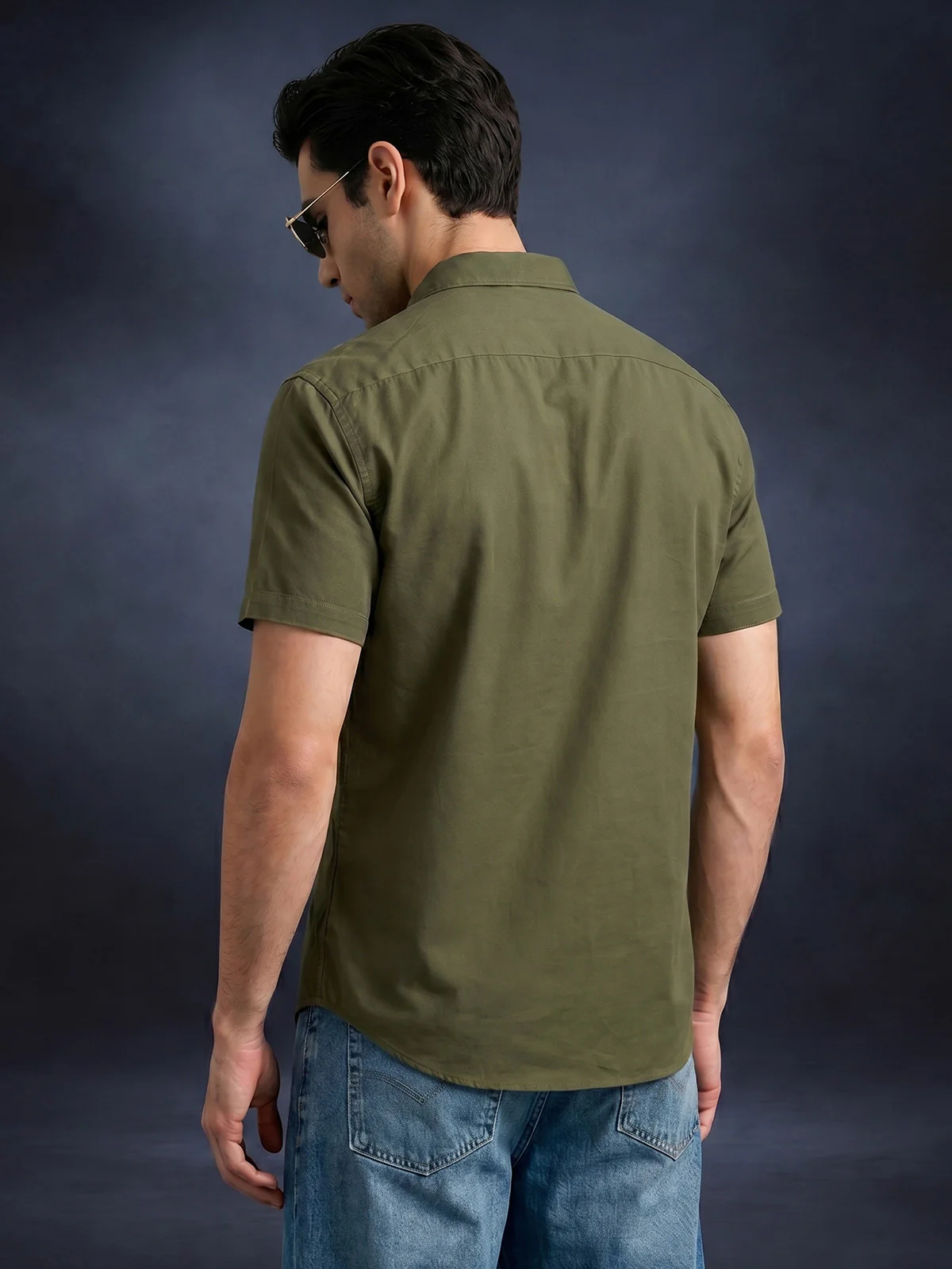 Olive Plain Regular Fit Half Sleeve Single Pocket Exclusive Shirt - Image 4