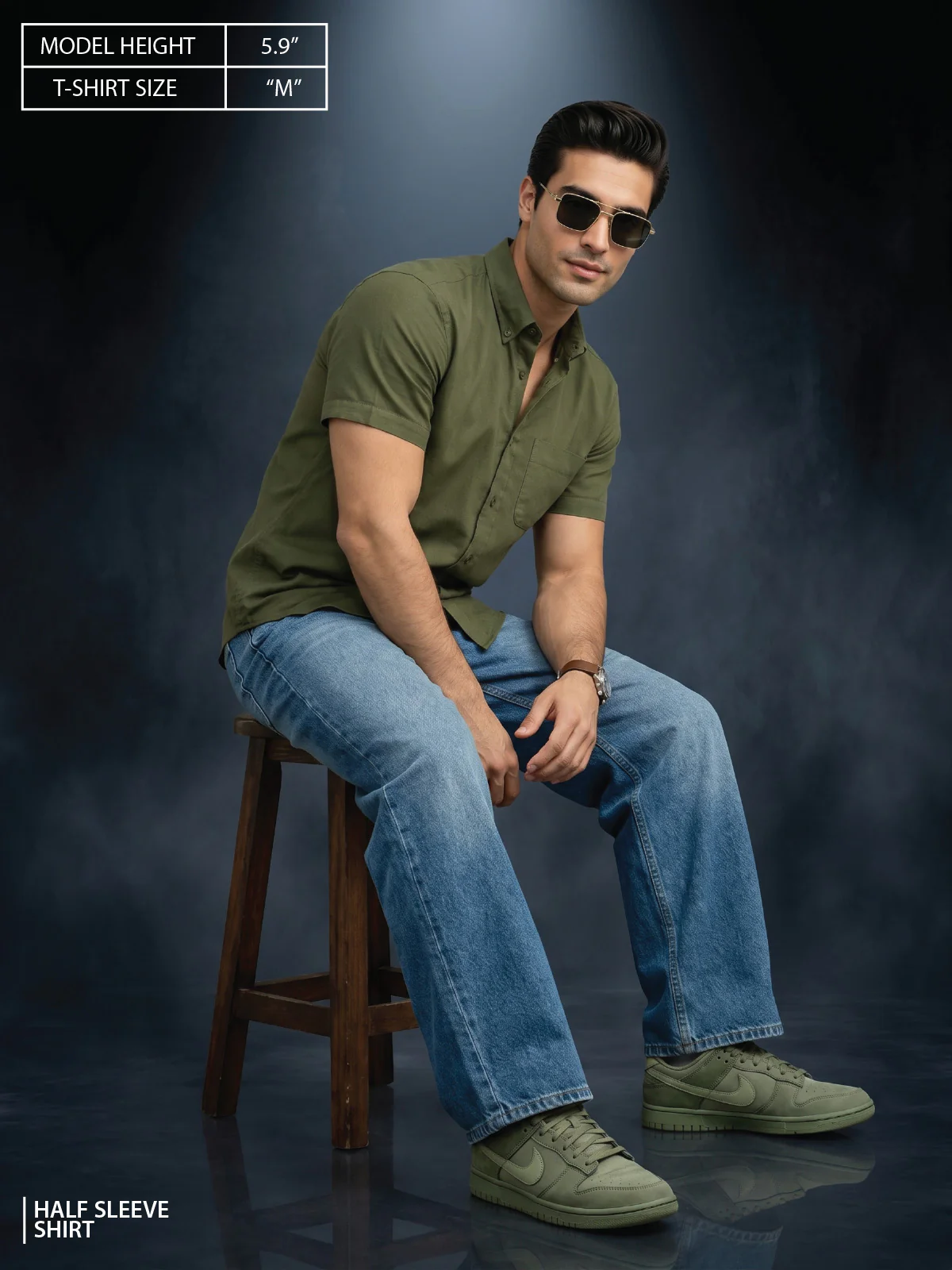 Olive Plain Regular Fit Half Sleeve Single Pocket Exclusive Shirt - Image 5