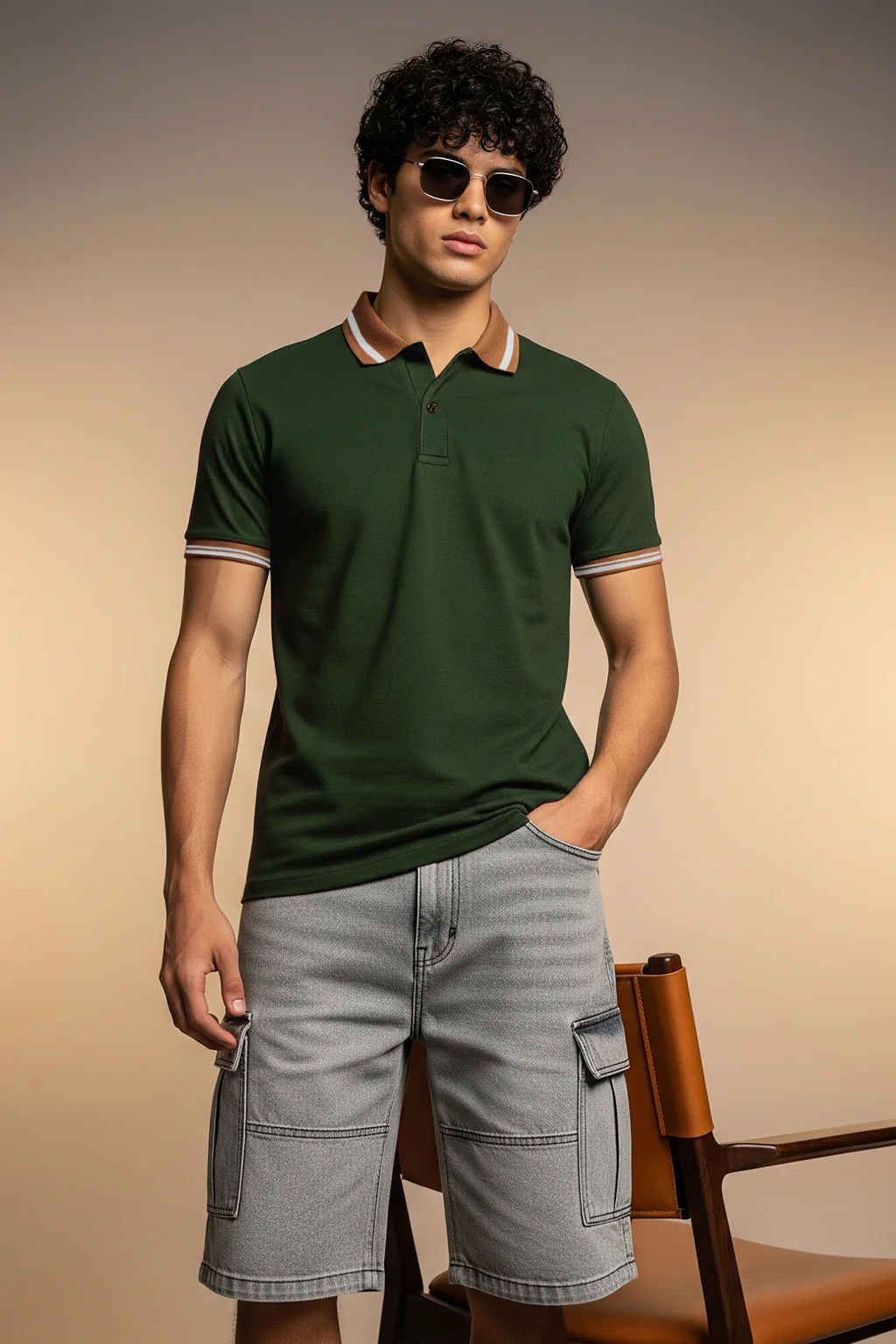 Olive Plain Regular Slim Fit Polo T-shirt