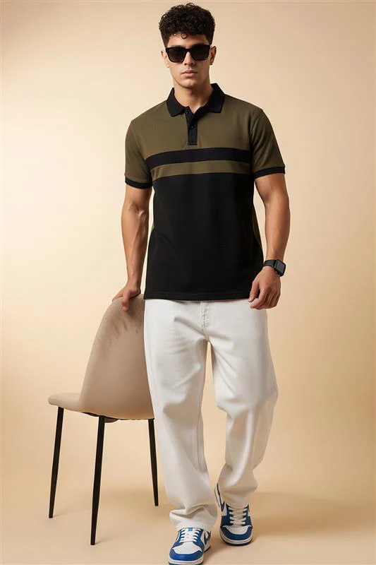Olive Polo Colorblock Regular Fit Polo T-shirt - Image 3