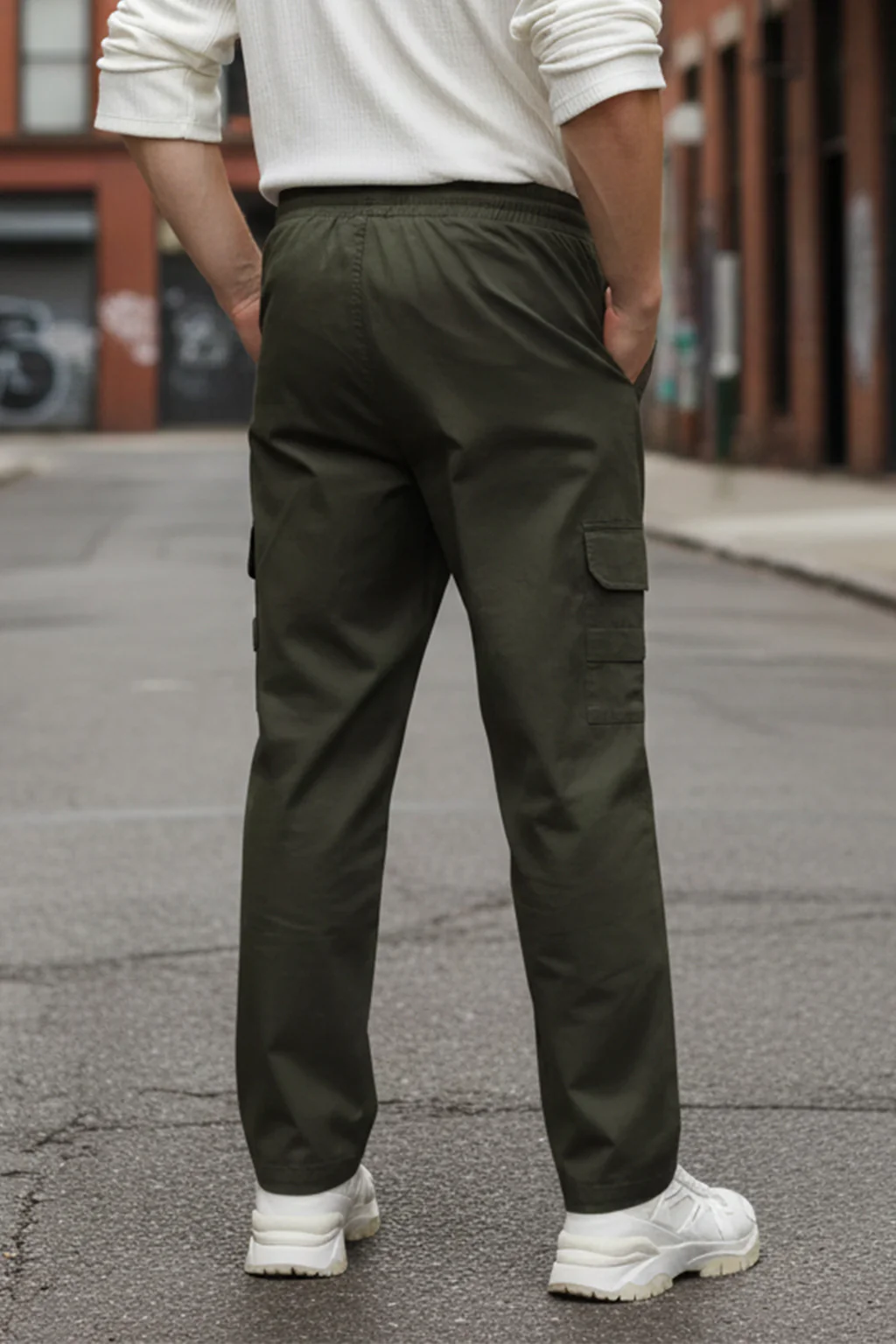 Olive Pure Cotton Baggy Fit 4 Pocket Cargo - Image 3