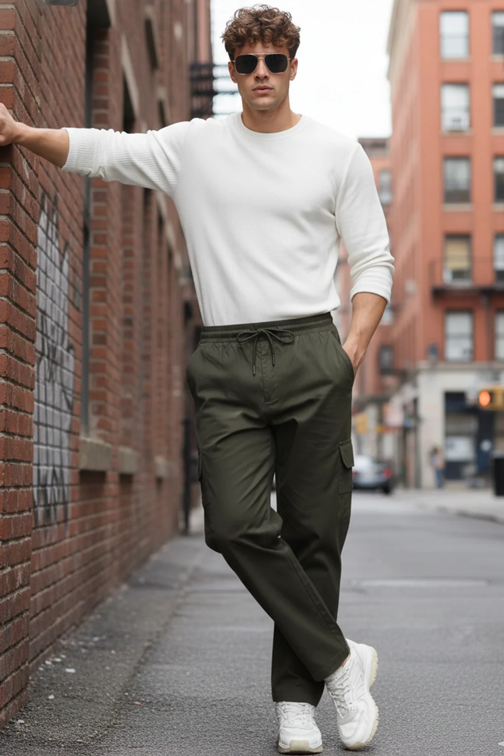 Olive Pure Cotton Baggy Fit 4 Pocket Cargo - Image 4
