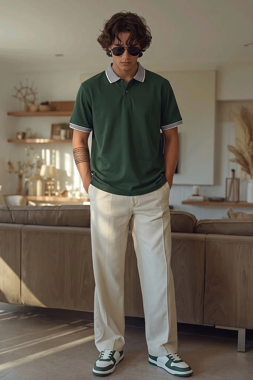 Olive Stripped Collar Regular Fit Exclusive Pique Lycra Polo T-Shirt - Image 6