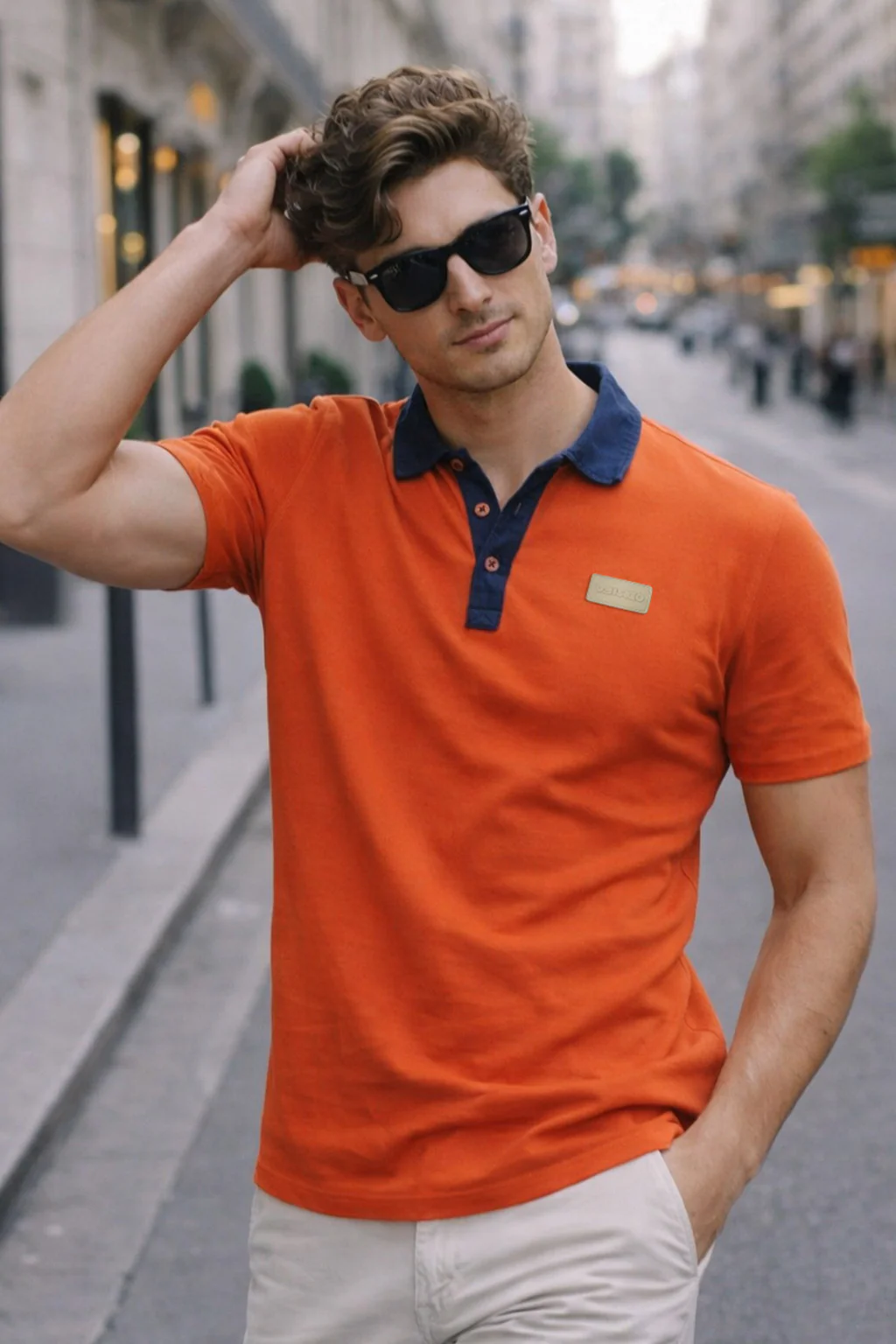 Orange Contrast Collar Economic Regular Fit Pique Polo - Image 3