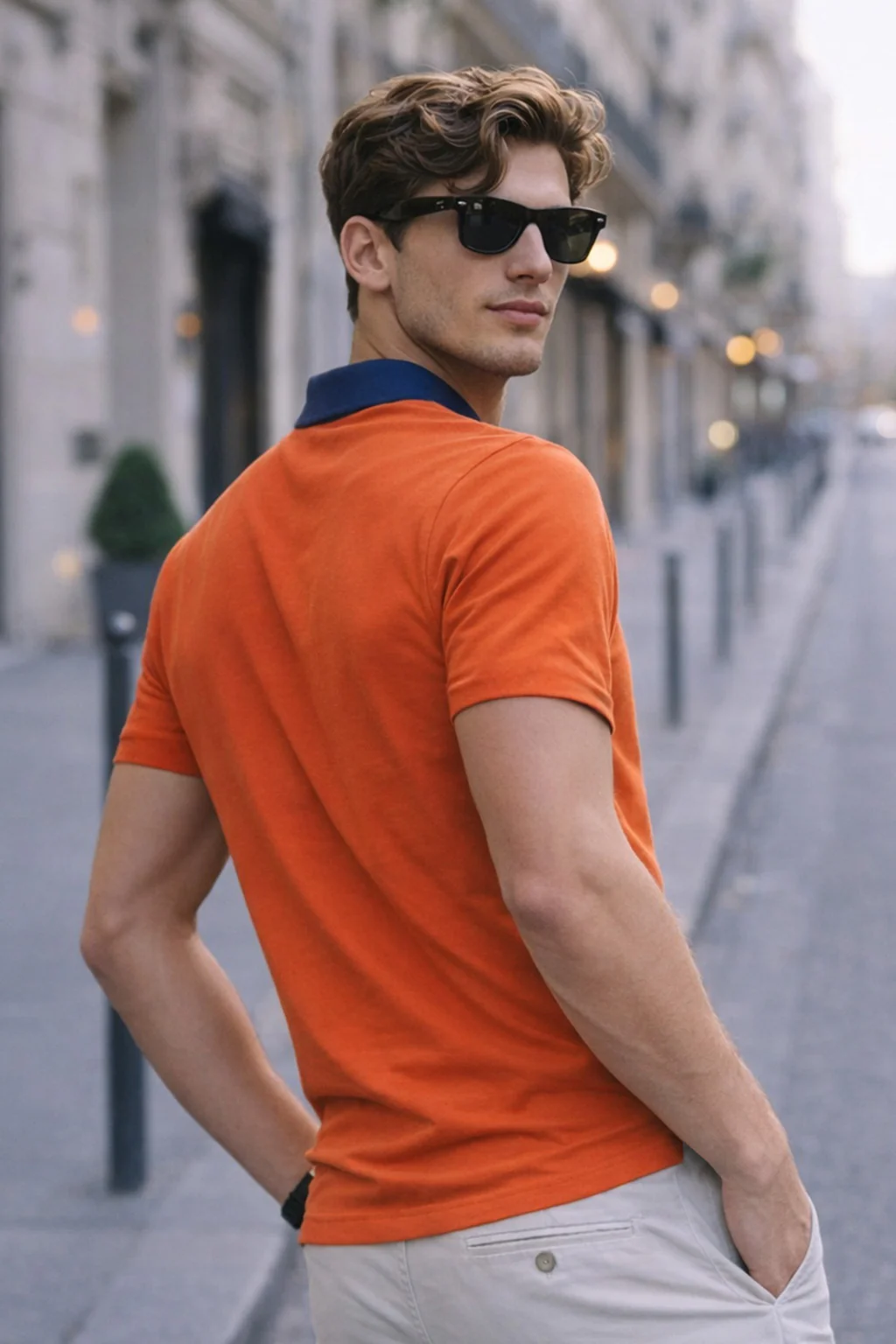 Orange Contrast Collar Economic Regular Fit Pique Polo - Image 4