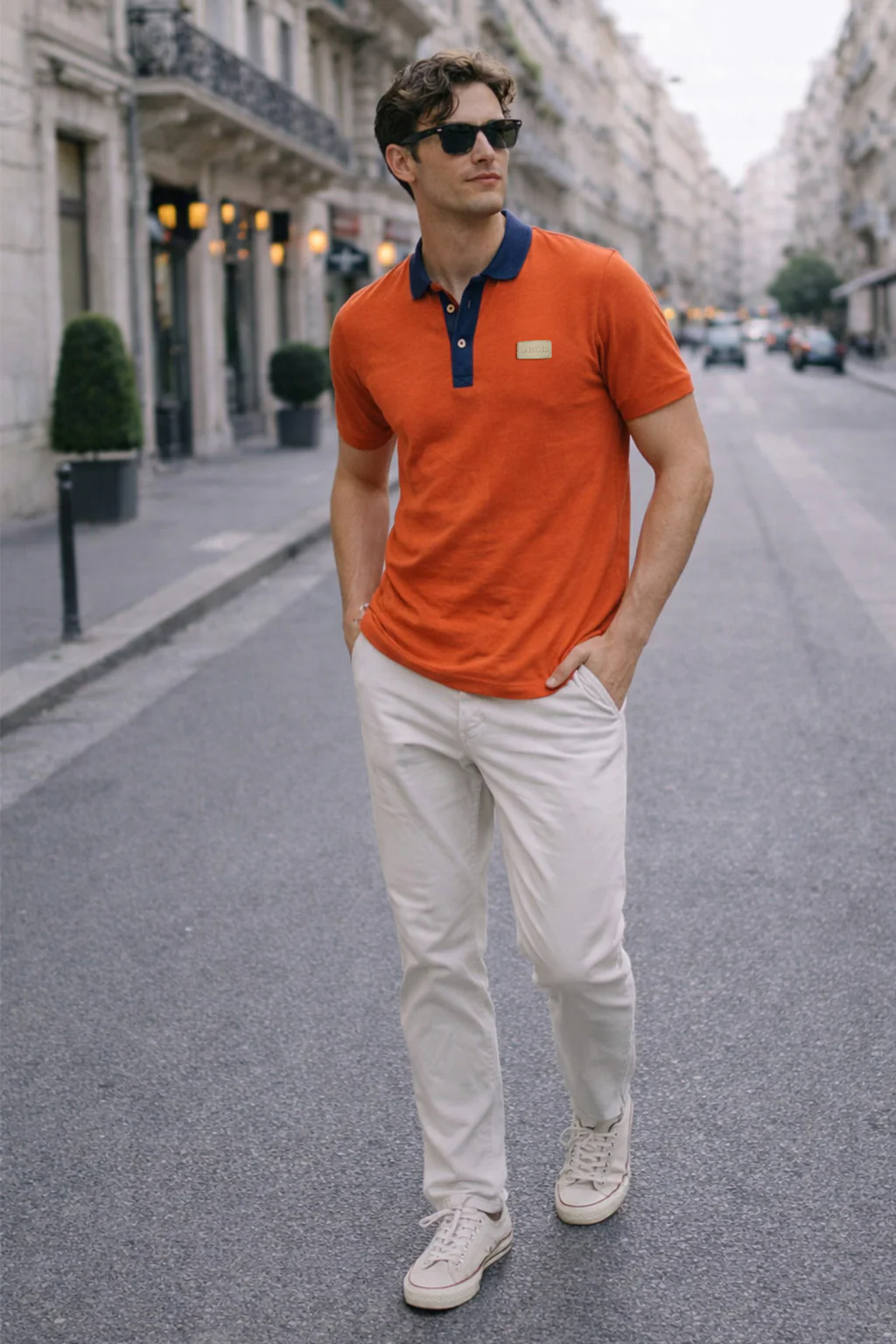 Orange Contrast Collar Economic Regular Fit Pique Polo - Image 5