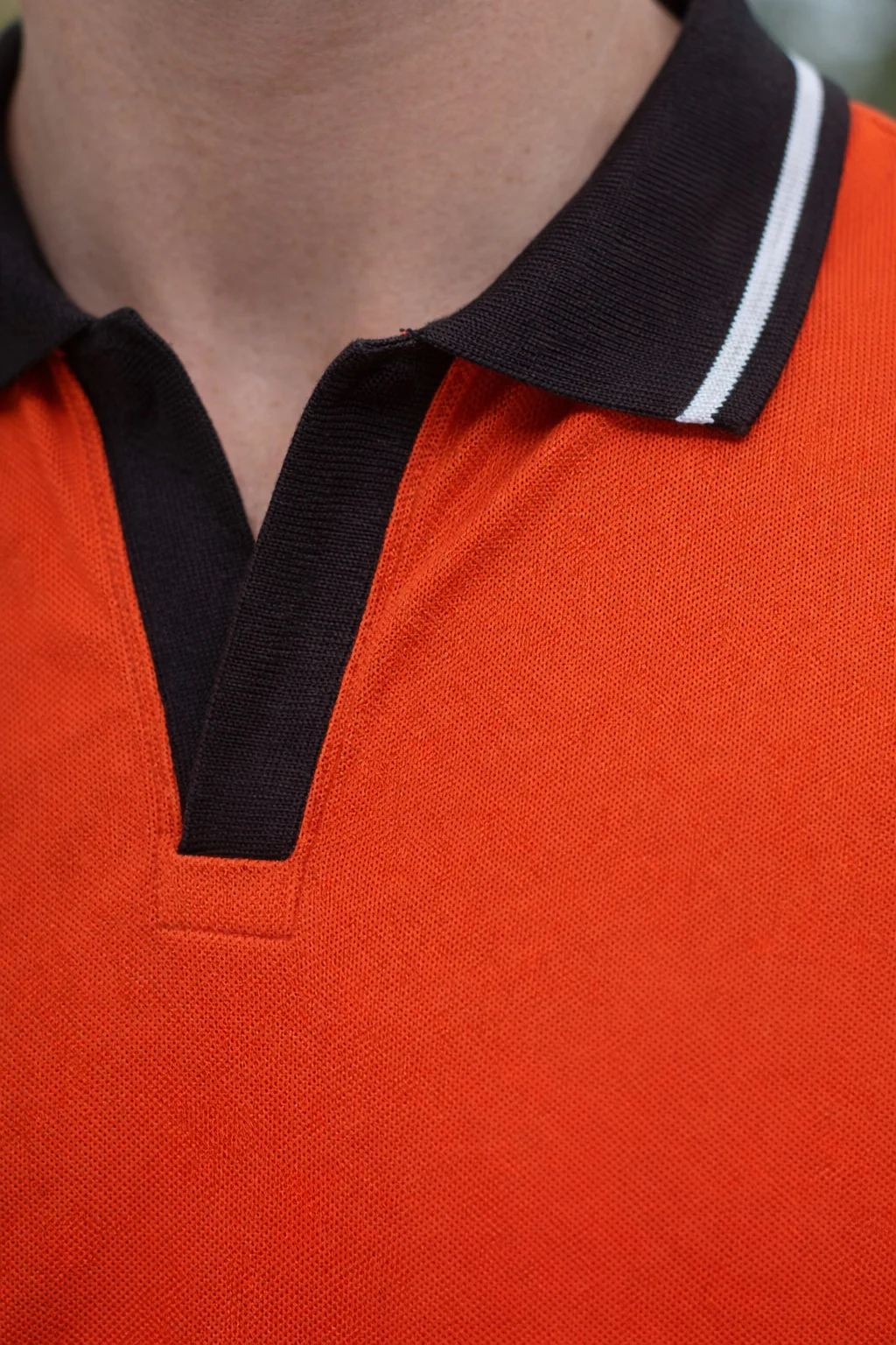 Orange Contrast Stripped Rib Collar Economic Regular Fit Pique Polo - Image 2