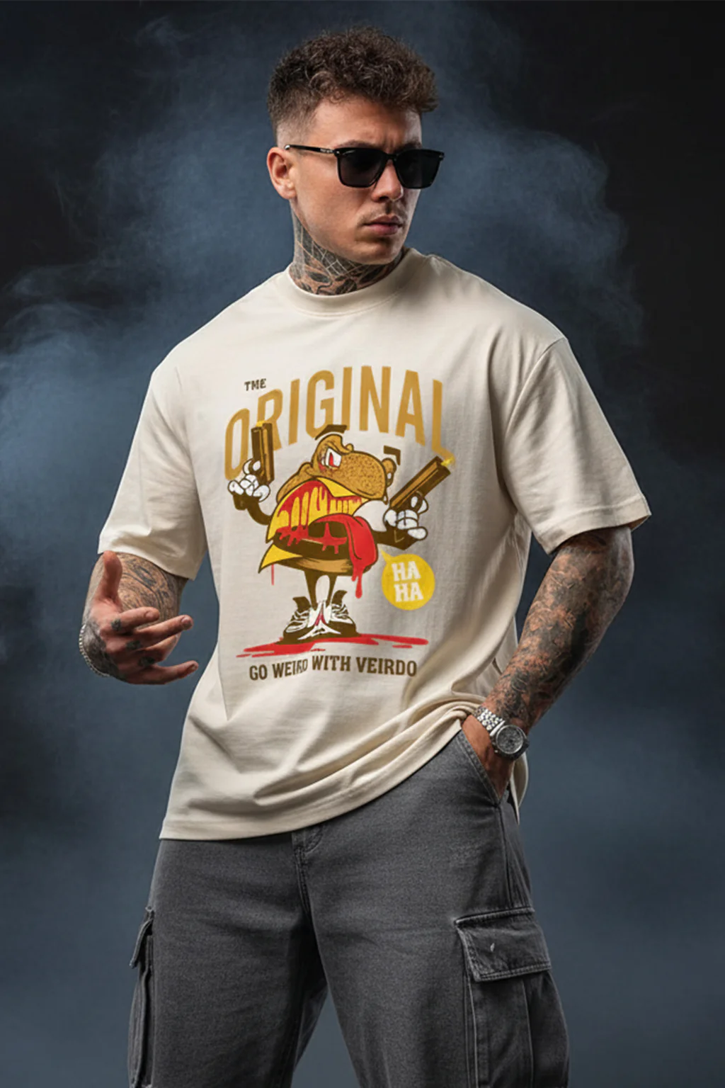 Originals Beige Oversized Graphic Printed T-shirt - Image 3