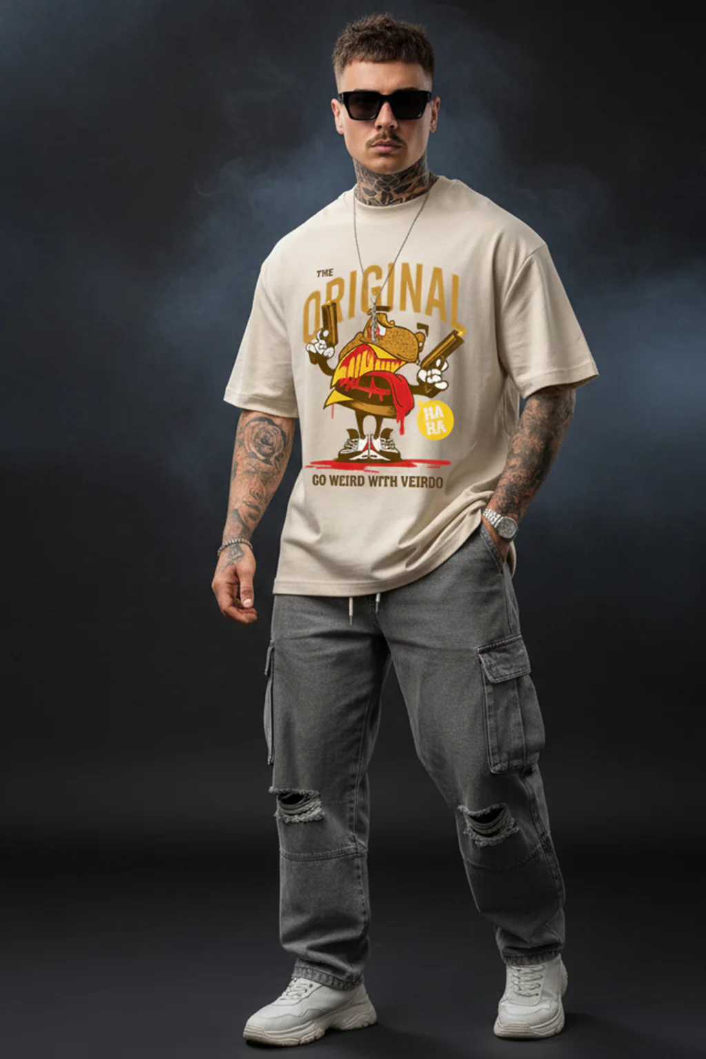 Originals Beige Oversized Graphic Printed T-shirt - Image 4