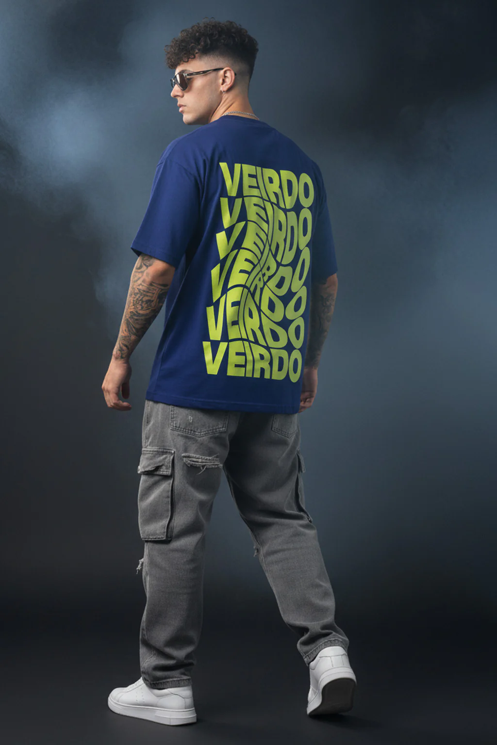 Veirdo Blue Oversized Back Graphic Printed T-shirt - Image 4