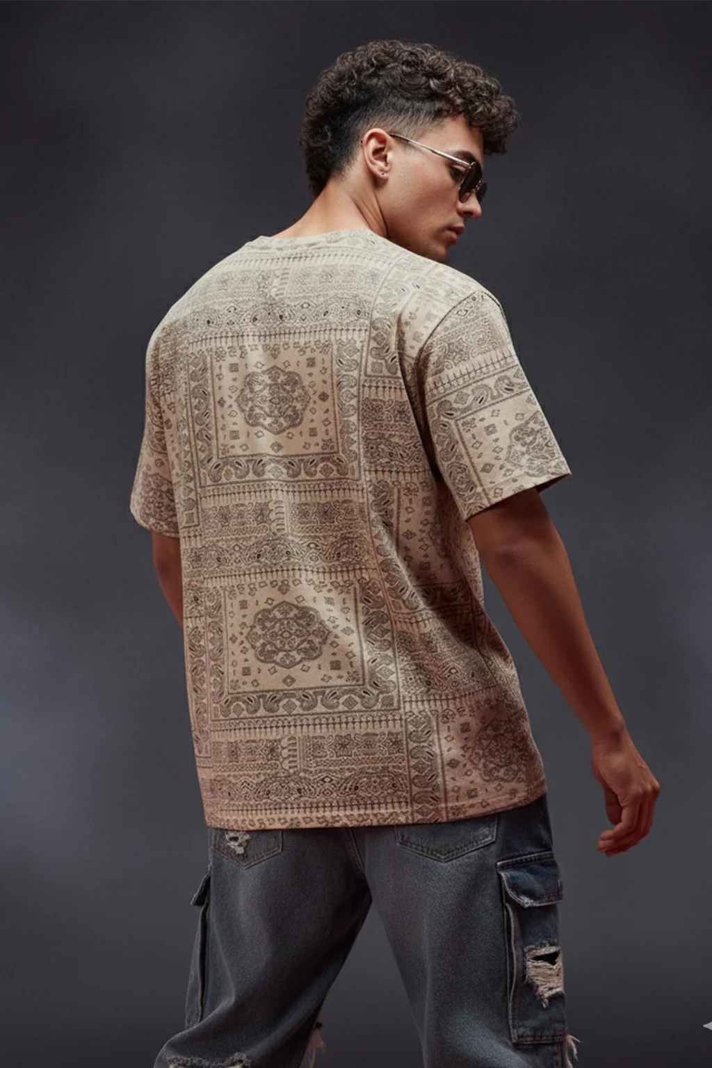 Paisley Beige Oversized All Over Printed T-shirt - Image 3