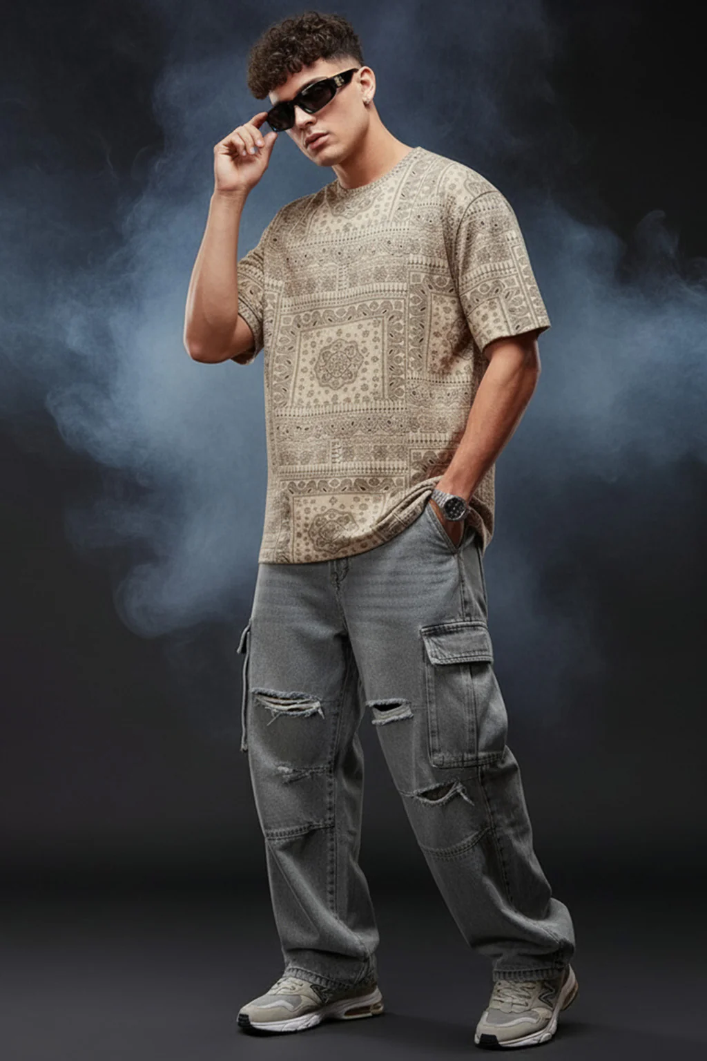 Paisley Beige Oversized All Over Printed T-shirt - Image 4