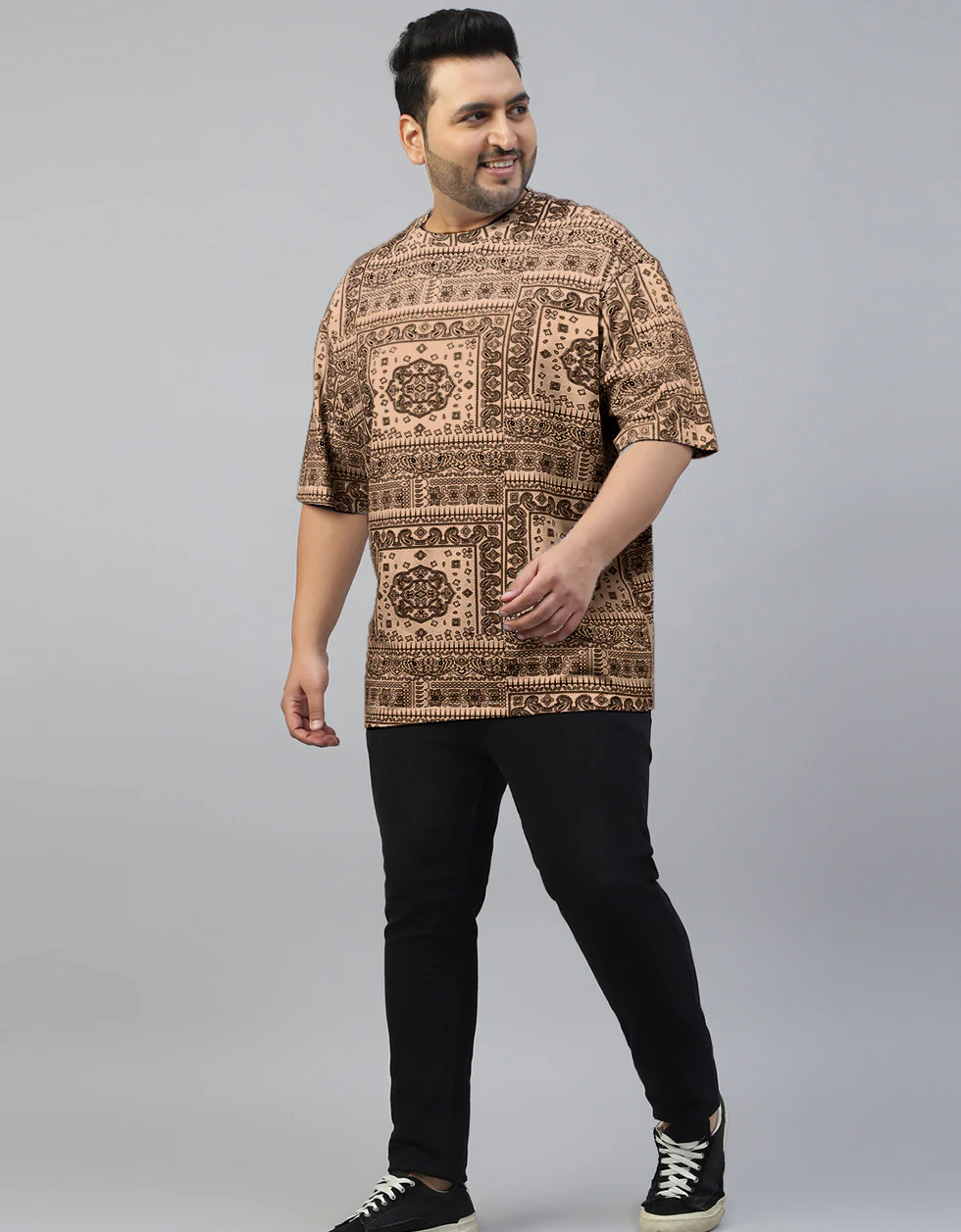 Paisley Beige All Over Printed Plus Size T-shirt - Image 6