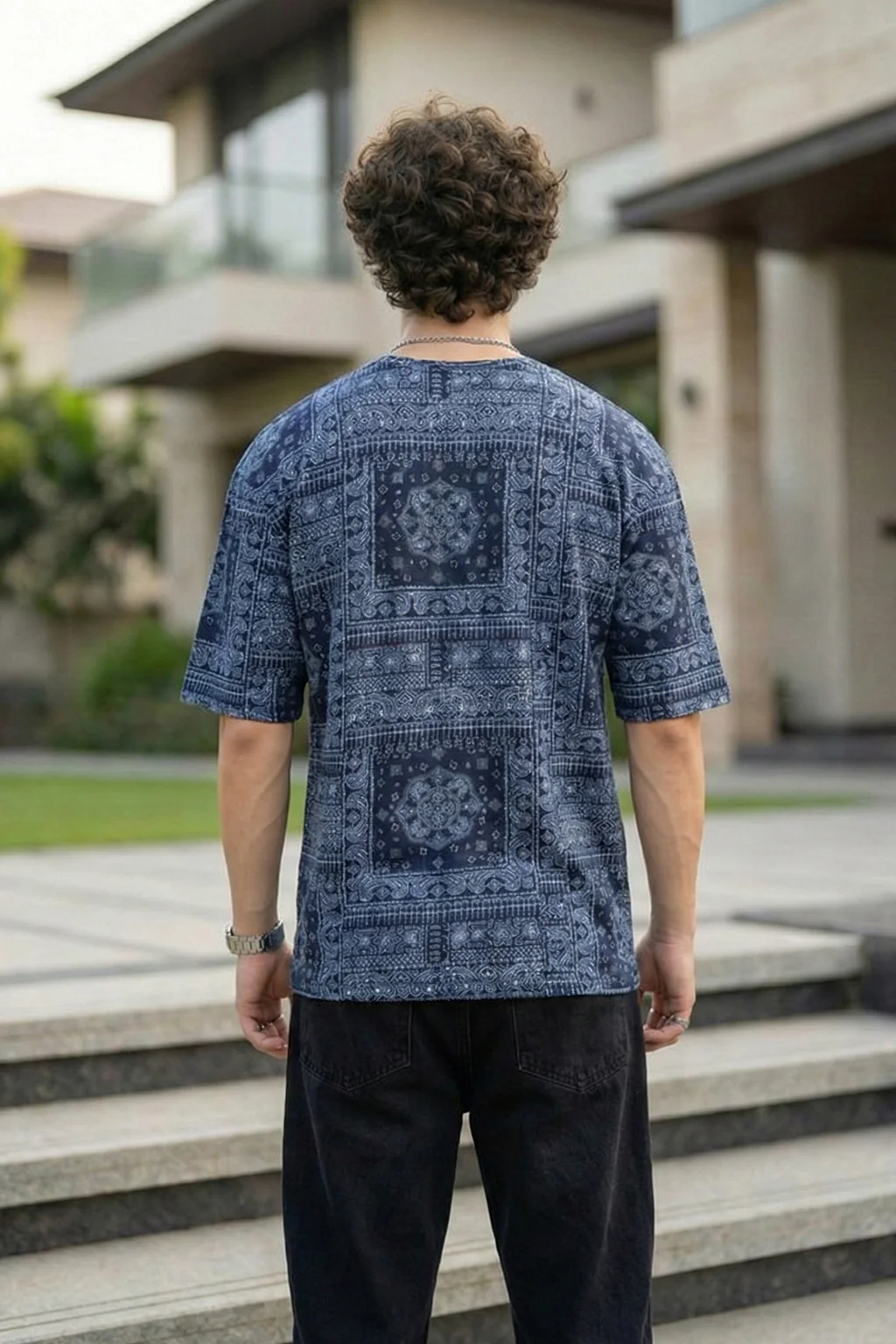 Paisley Navy Oversized All Over Printed T-shirt - Image 3
