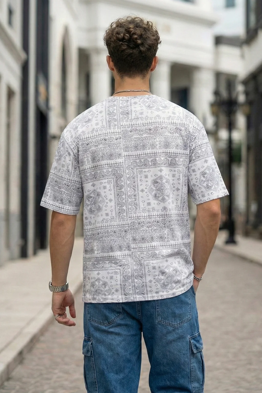 Paisley White Oversized All Over Printed T-shirt - Image 3