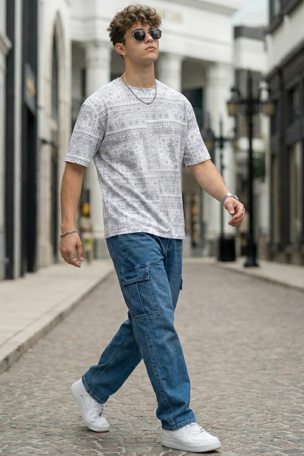 Paisley White Oversized All Over Printed T-shirt - Image 4