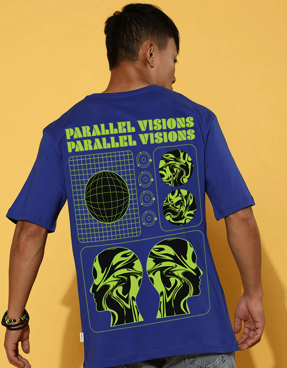 Parallel Visions Royal Blue Oversized Printed T-shirt - Image 2