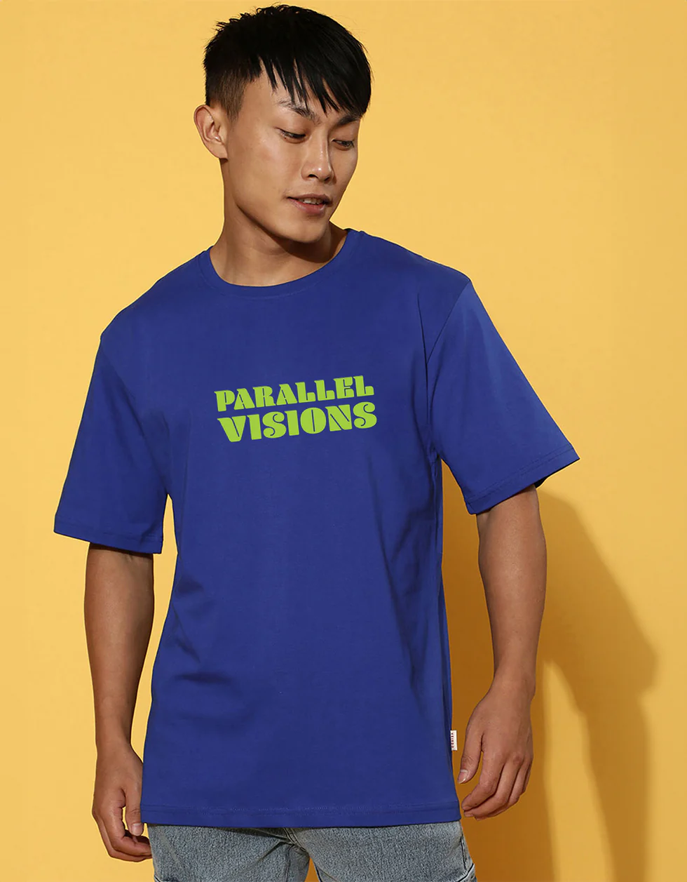 Parallel Visions Royal Blue Oversized Printed T-shirt - Image 3