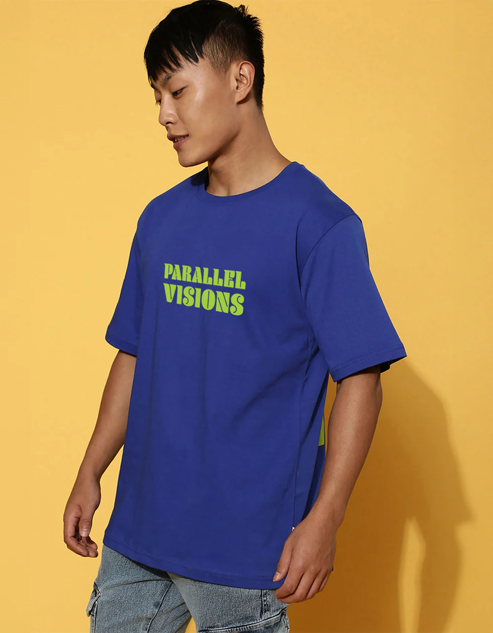 Parallel Visions Royal Blue Oversized Printed T-shirt - Image 4