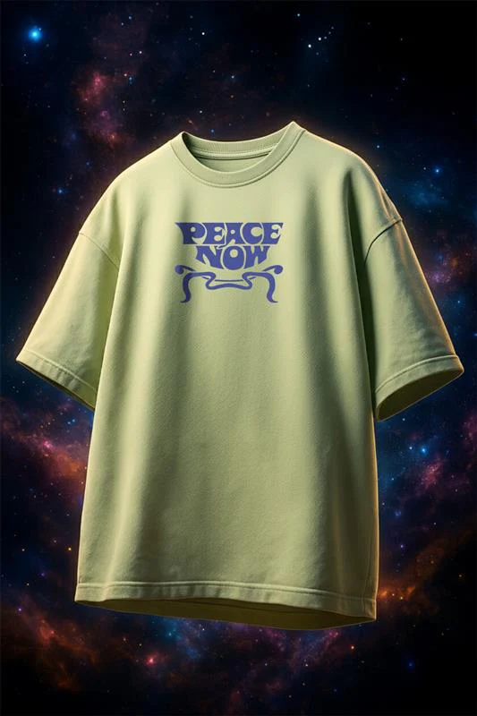 Peace Now Lime Green Oversized Puff Printed Exclusive T-shirt - Image 2
