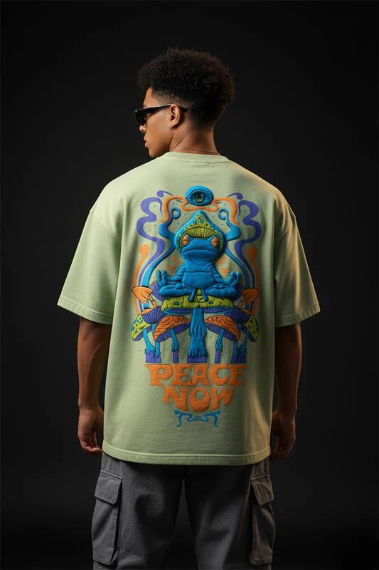 Peace Now Lime Green Oversized Puff Printed Exclusive T-shirt - Image 3