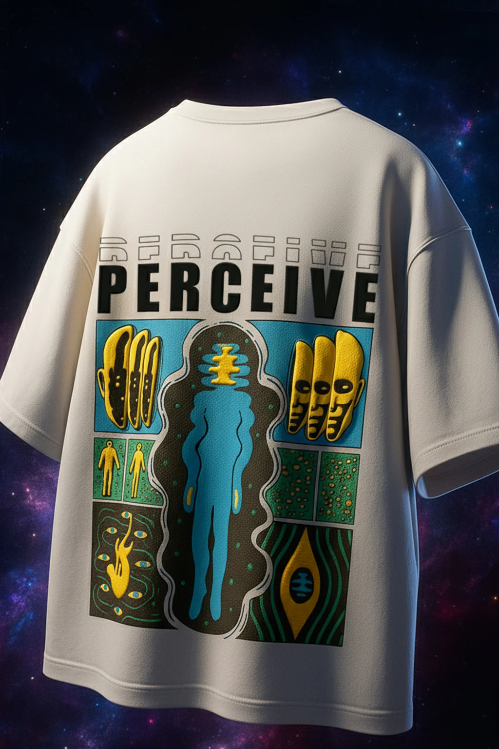 Perceive White Oversized Puff Printed Exclusive T-shirt