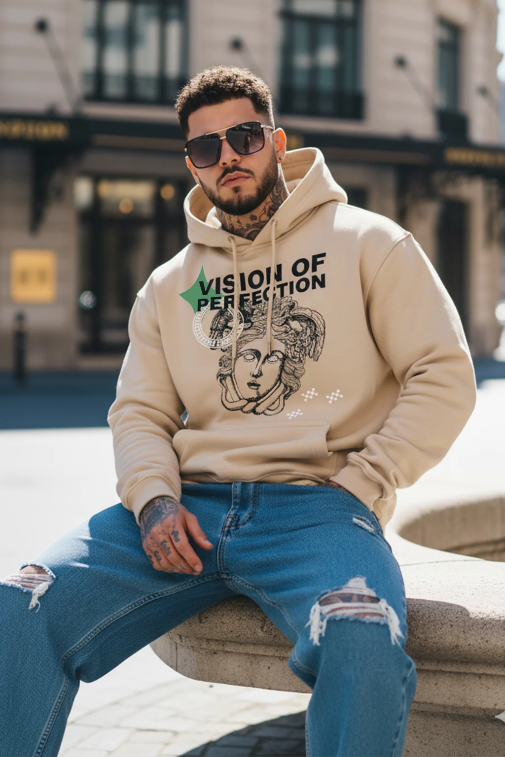 Masterpiece in Beige: Men's Perfection Print Oversized Hoodie - Image 5