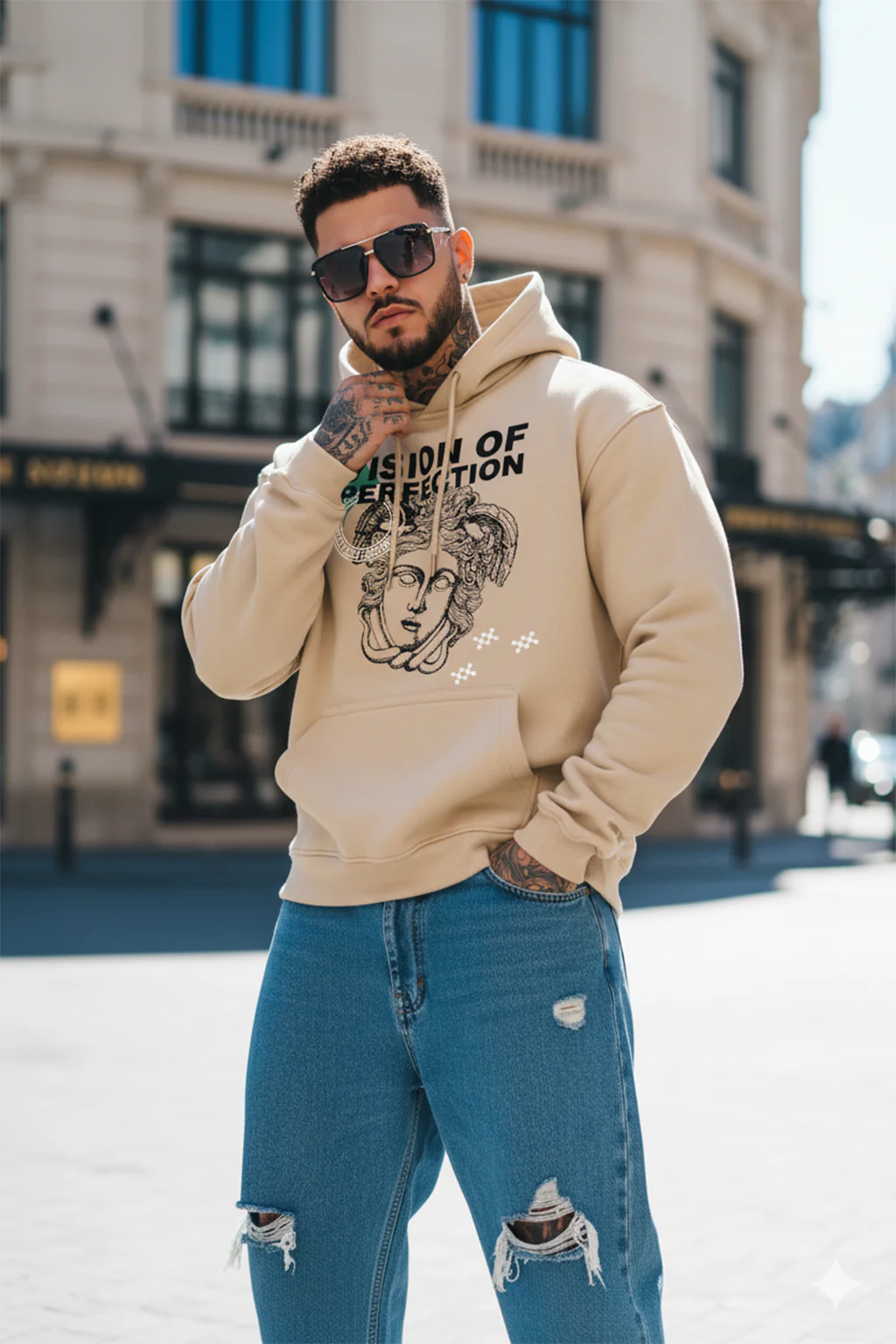 Masterpiece in Beige: Men's Perfection Print Oversized Hoodie - Image 7