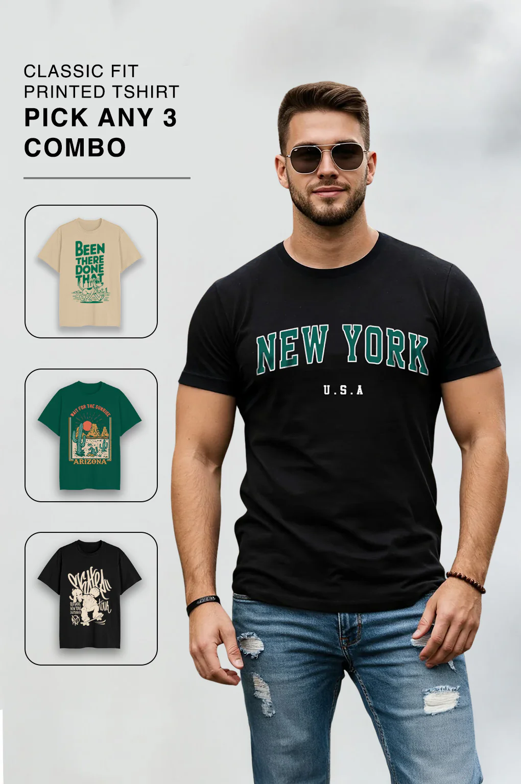 Pick any 3 | Regular Fit Printed T-shirt Combo