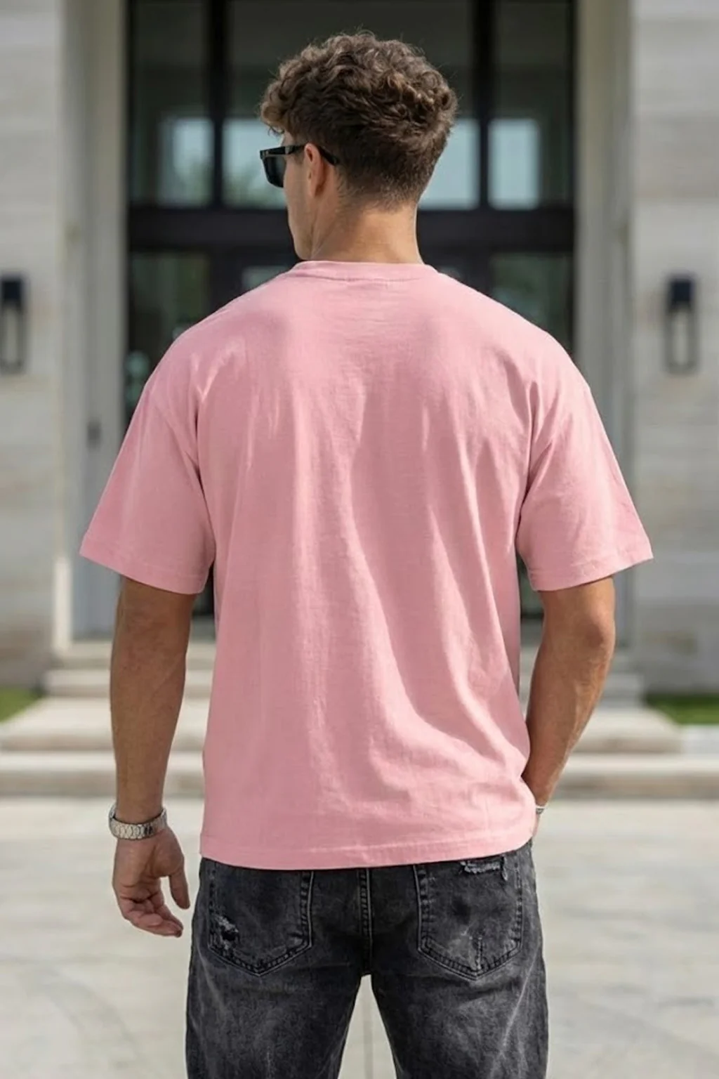 Pink Plain Oversized T-shirt - Image 3