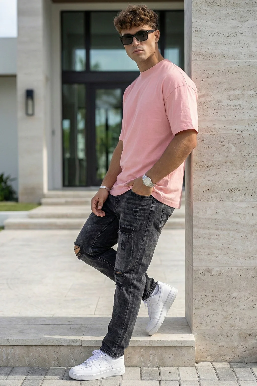 Pink Plain Oversized T-shirt - Image 4