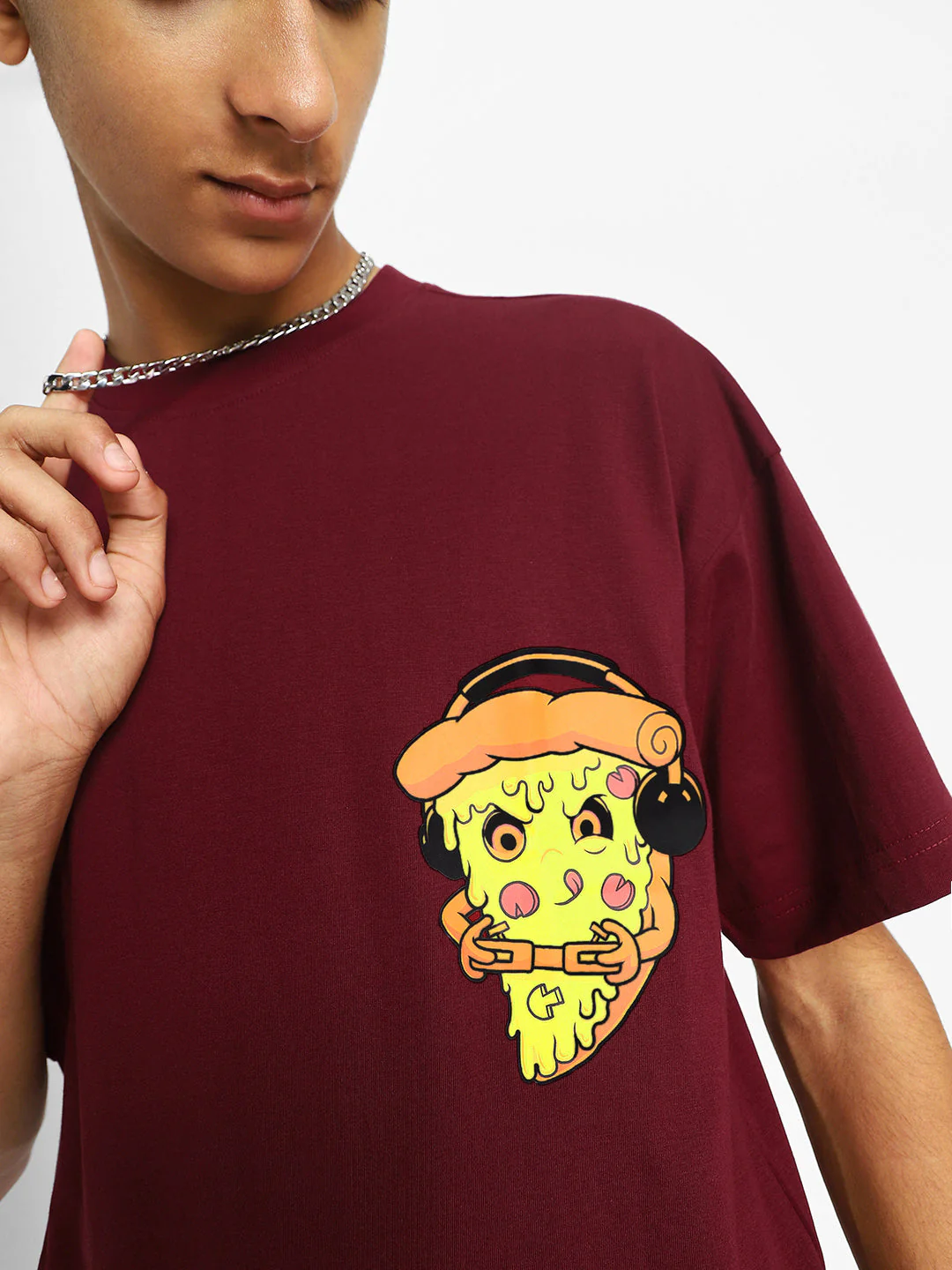 Pizza Maroon Oversized Graphic Pocket Printed Boys T-shirt - Image 5