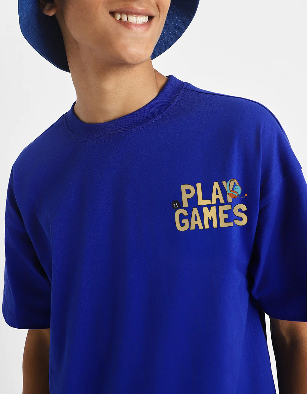 Play Game Royalblue Oversized Graphic Printed Boys T-shirt - Image 5