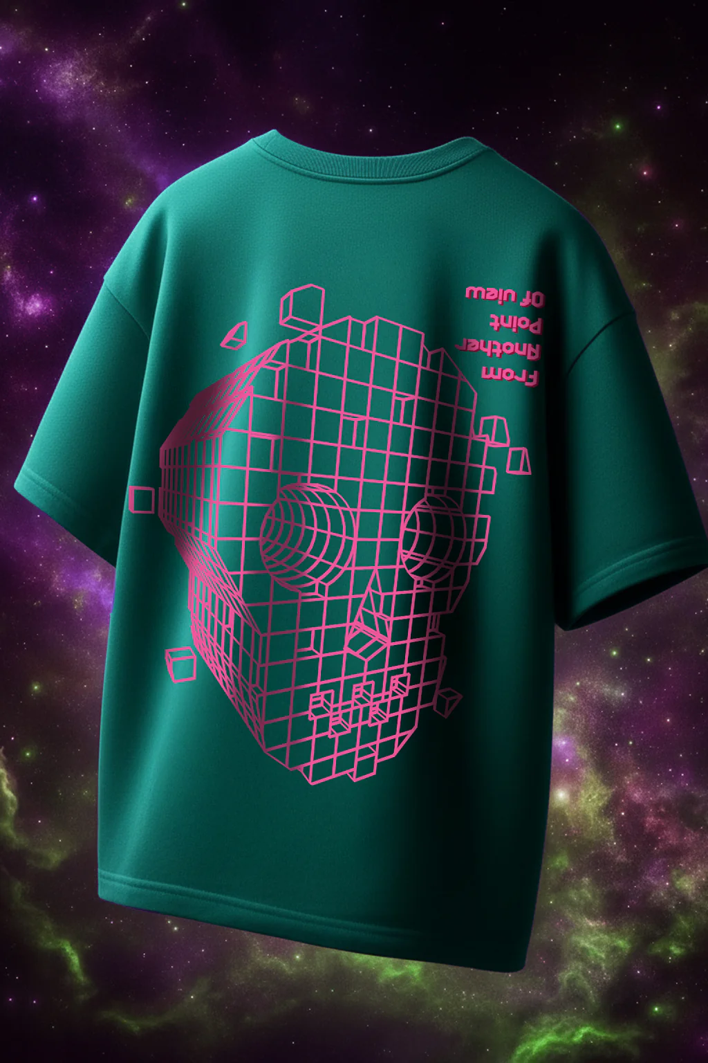 Point Of View Green Oversized Puff Printed Exclusive T-shirt
