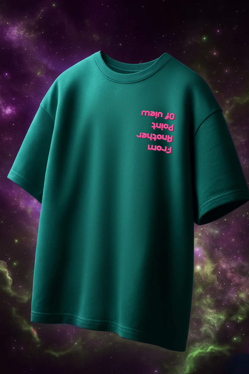 Point Of View Green Oversized Puff Printed Exclusive T-shirt - Image 2