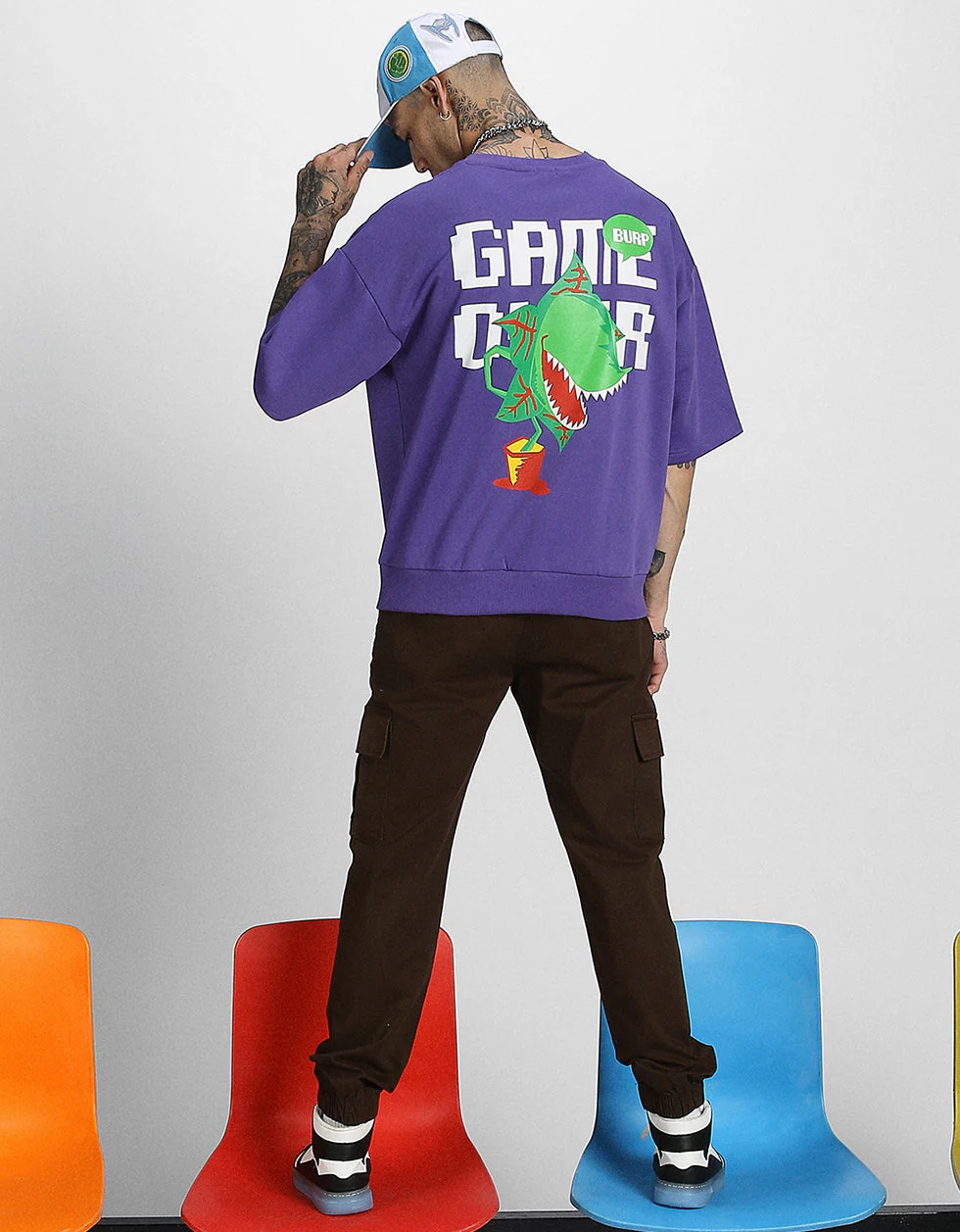 Purple Game Over Back Typographic Printed Sweatshirt - Image 4