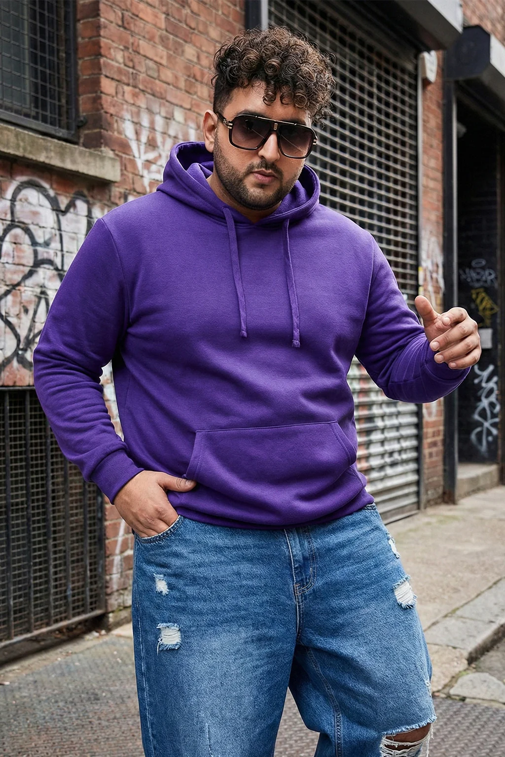 Purple Plain Plus Size Hoodie - Image 2