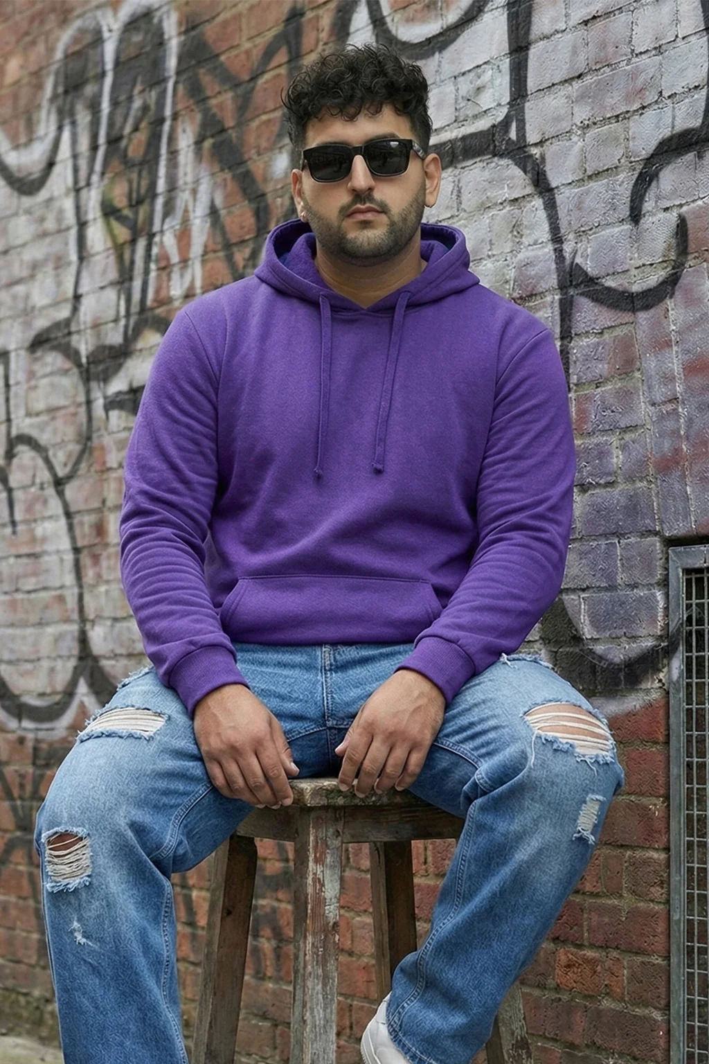 Purple Plain Plus Size Hoodie - Image 4