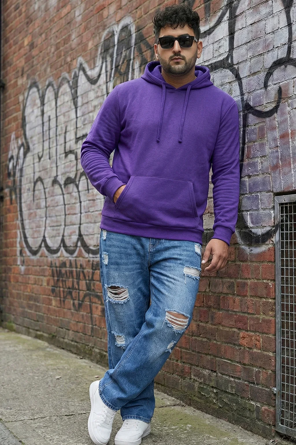 Purple Plain Plus Size Hoodie - Image 5