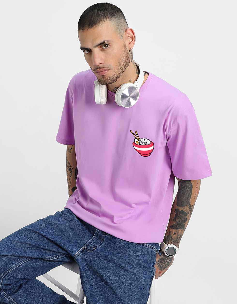 Ramen Lilac Oversized Back Graphic Printed T-shirt - Image 5