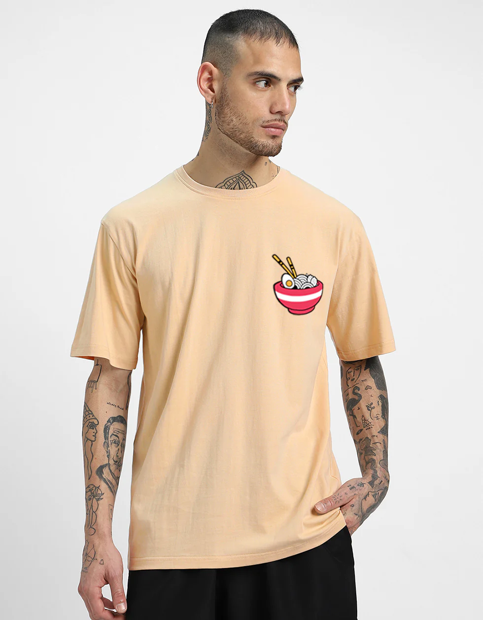 RAMEN Beige Oversized Back Graphic Printed T-shirt - Image 3
