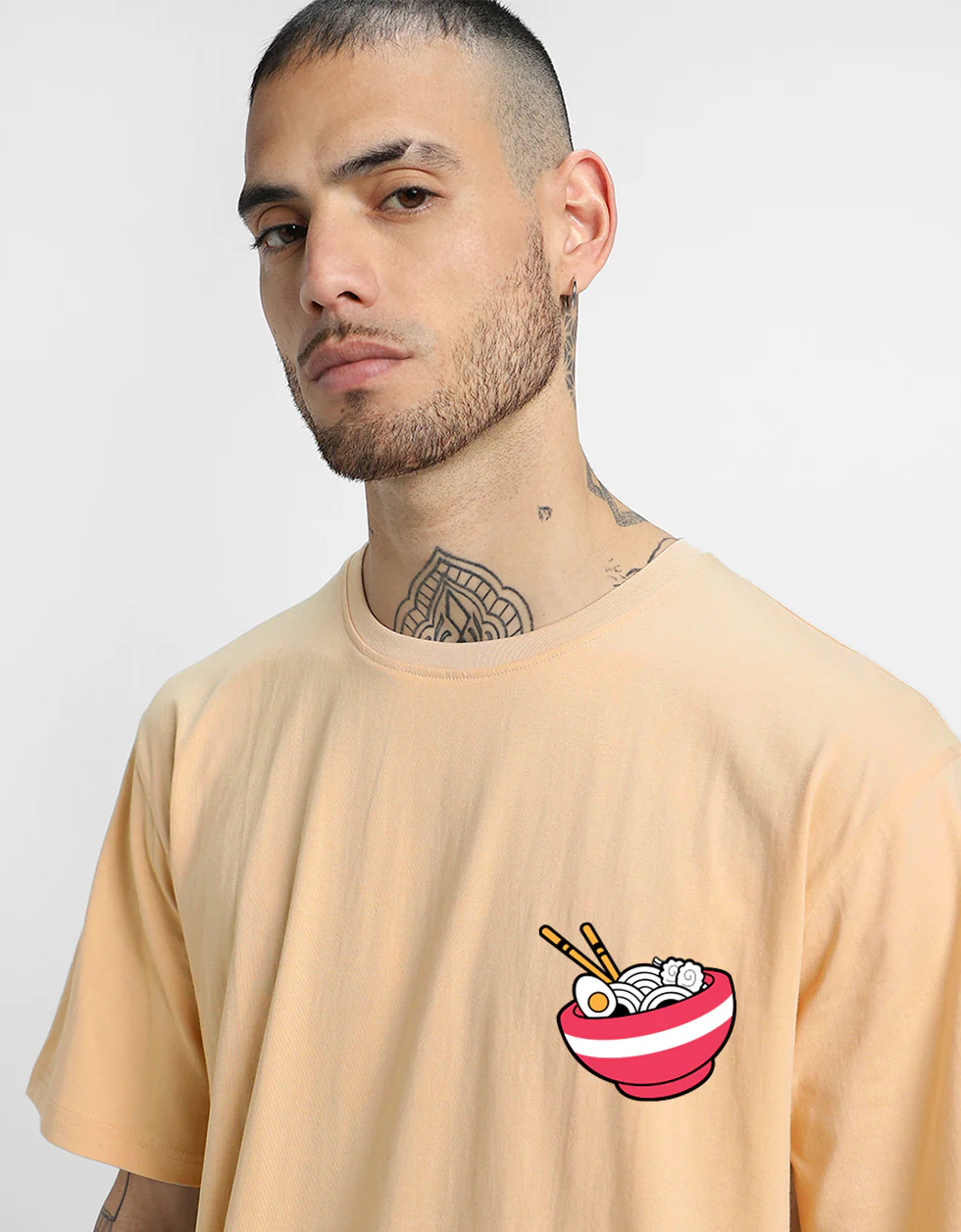 RAMEN Beige Oversized Back Graphic Printed T-shirt - Image 4