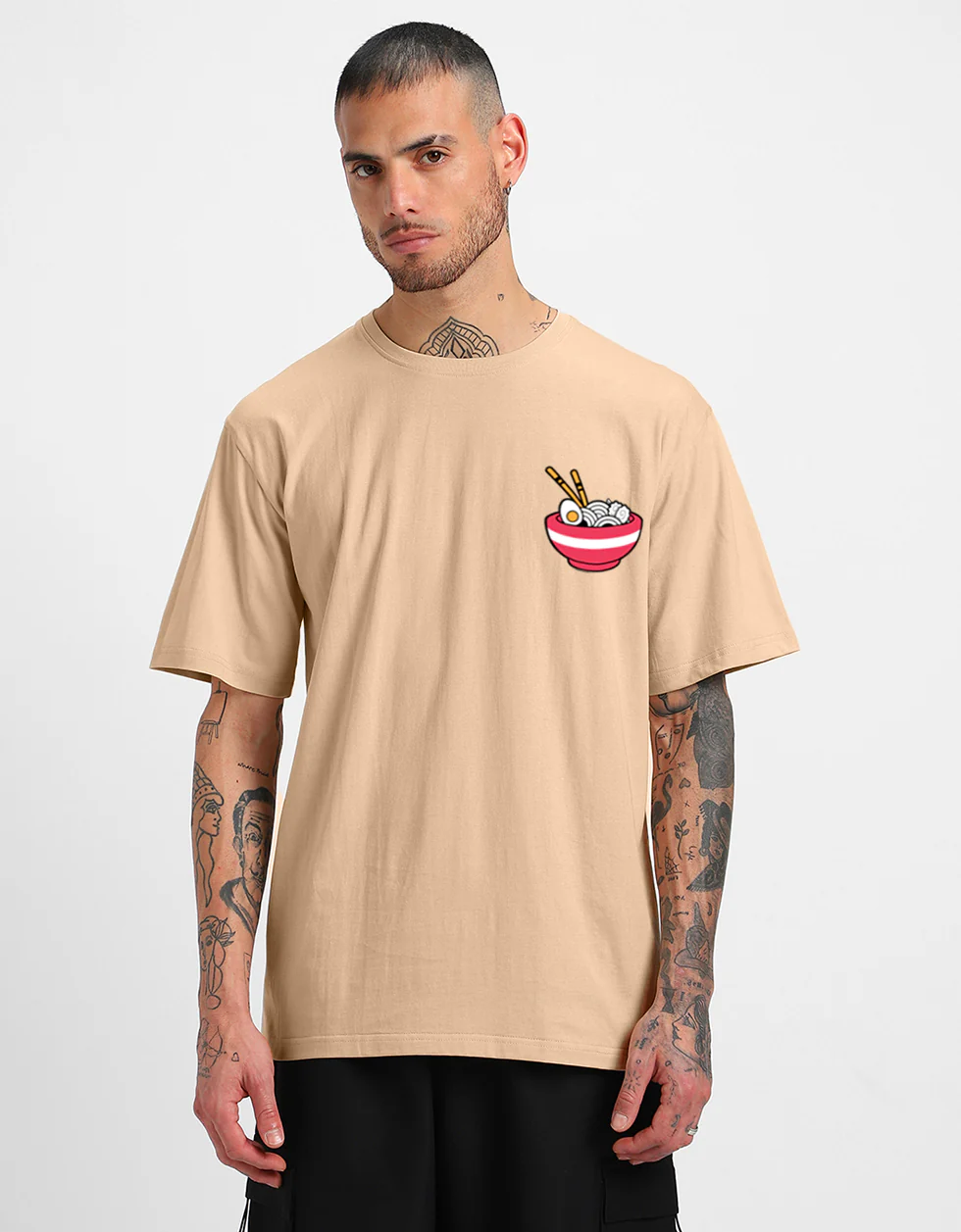 RAMEN Beige Oversized Back Graphic Printed T-shirt - Image 5