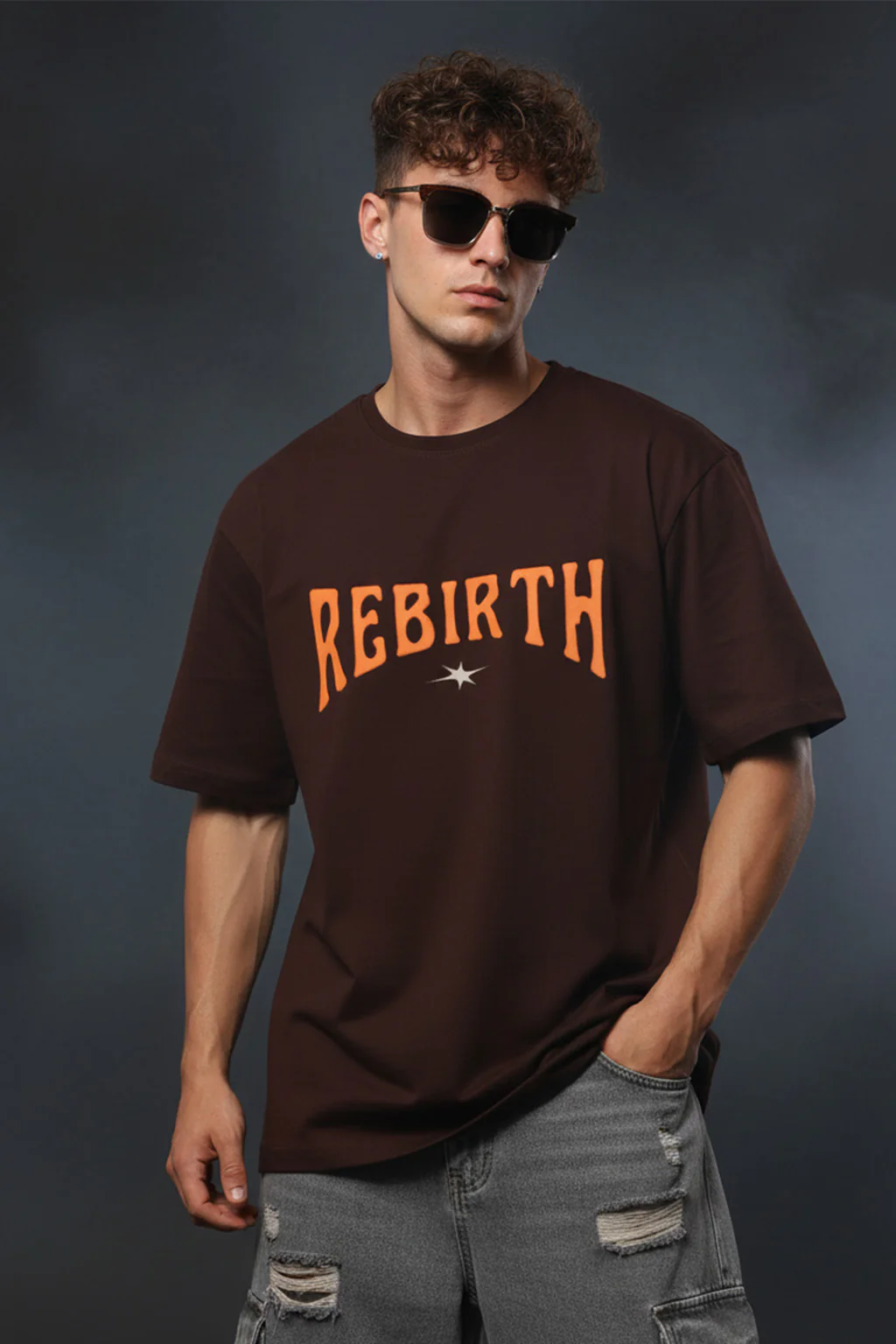 Rebirth Brown Oversized Graphic Printed T-shirt - Image 3