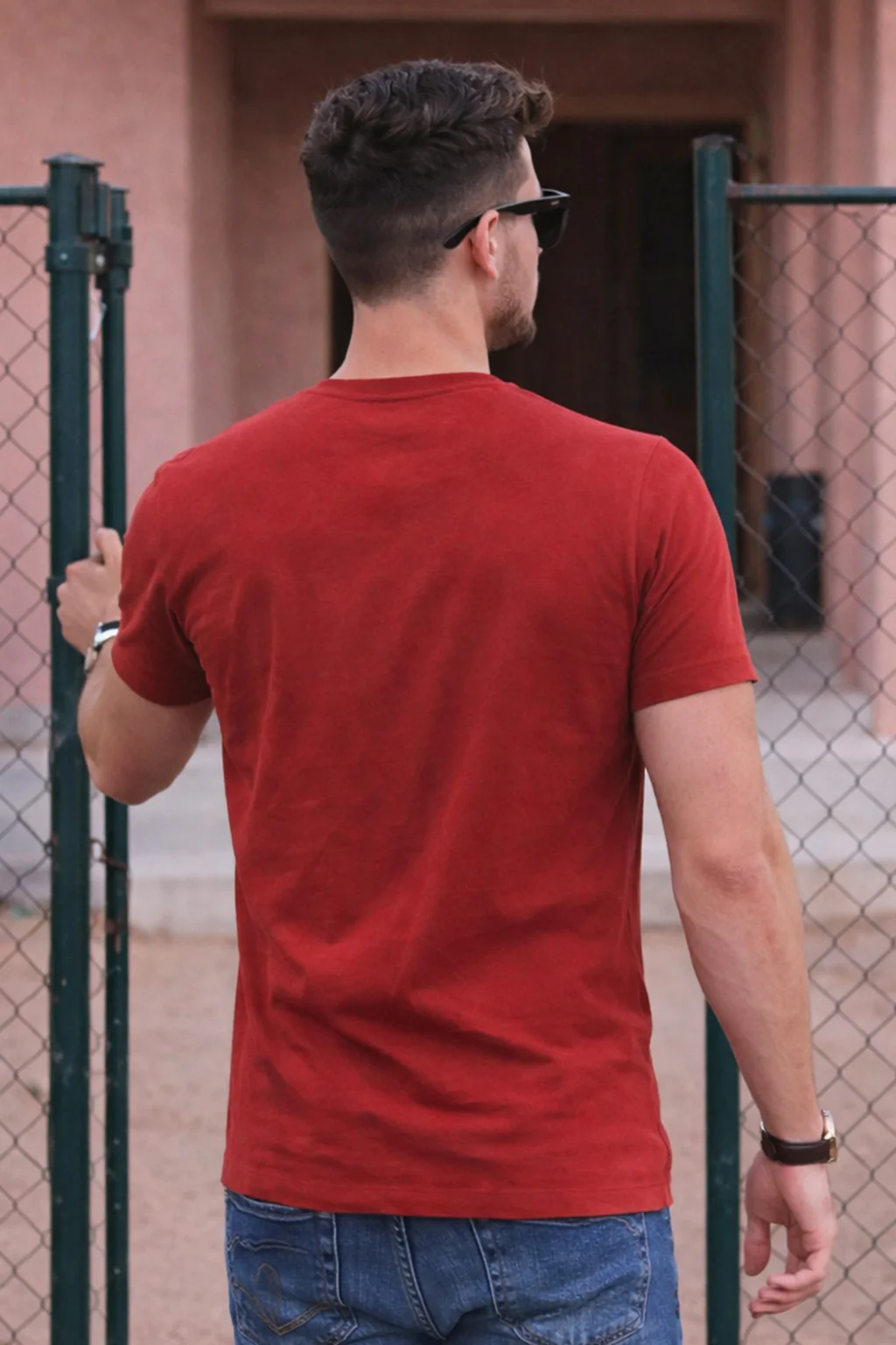 Red Plain Regular Fit T-shirt - Image 3